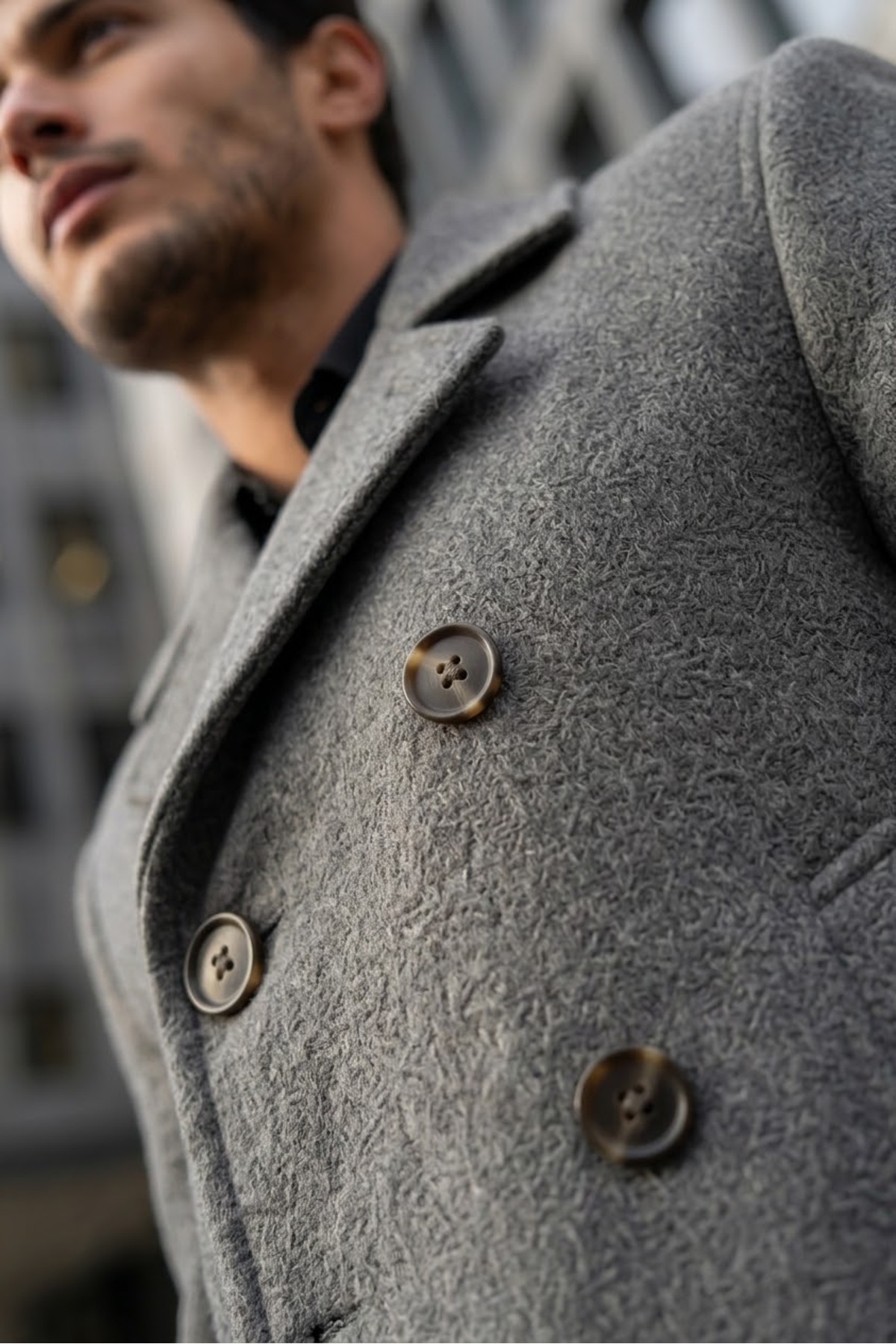 Erkek Oversize Kruvaze Kaşe Kaban — خاکستری 155 — تصویر 6 از 6
