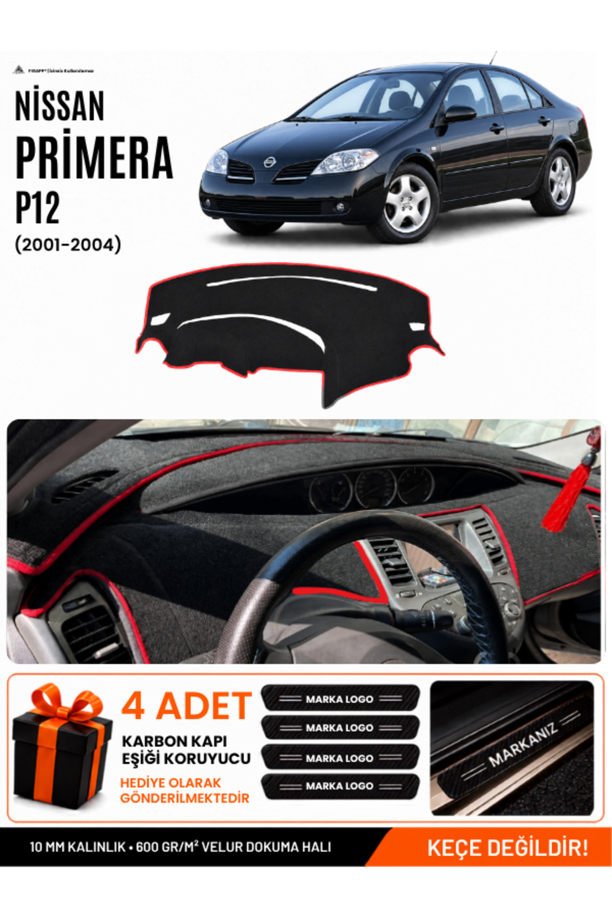 NİSSAN PRİMERA P12 (2001-2004) Uyumlu Torpido Siyah-Kırmızı