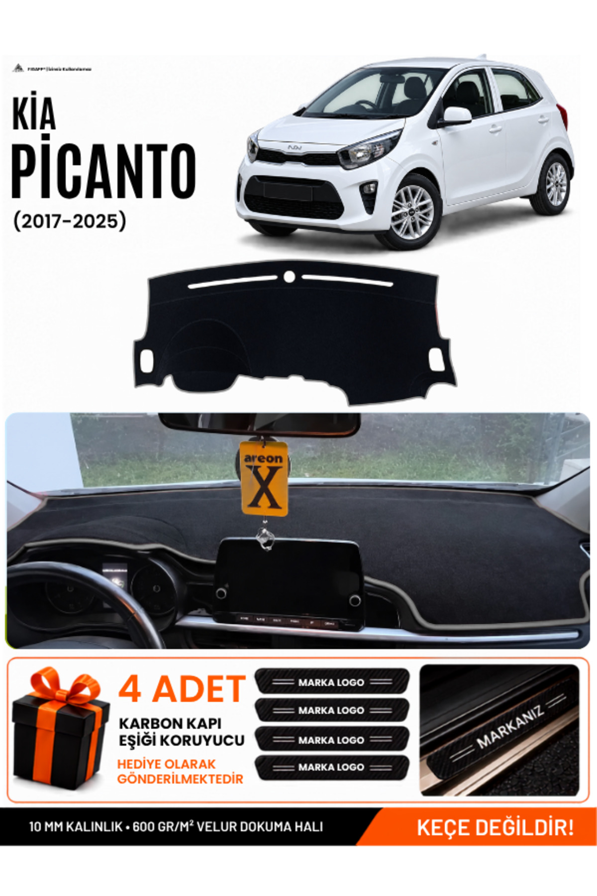 KİA PİCANTO (2017-2025) Uyumlu Torpido Siyah-Gri