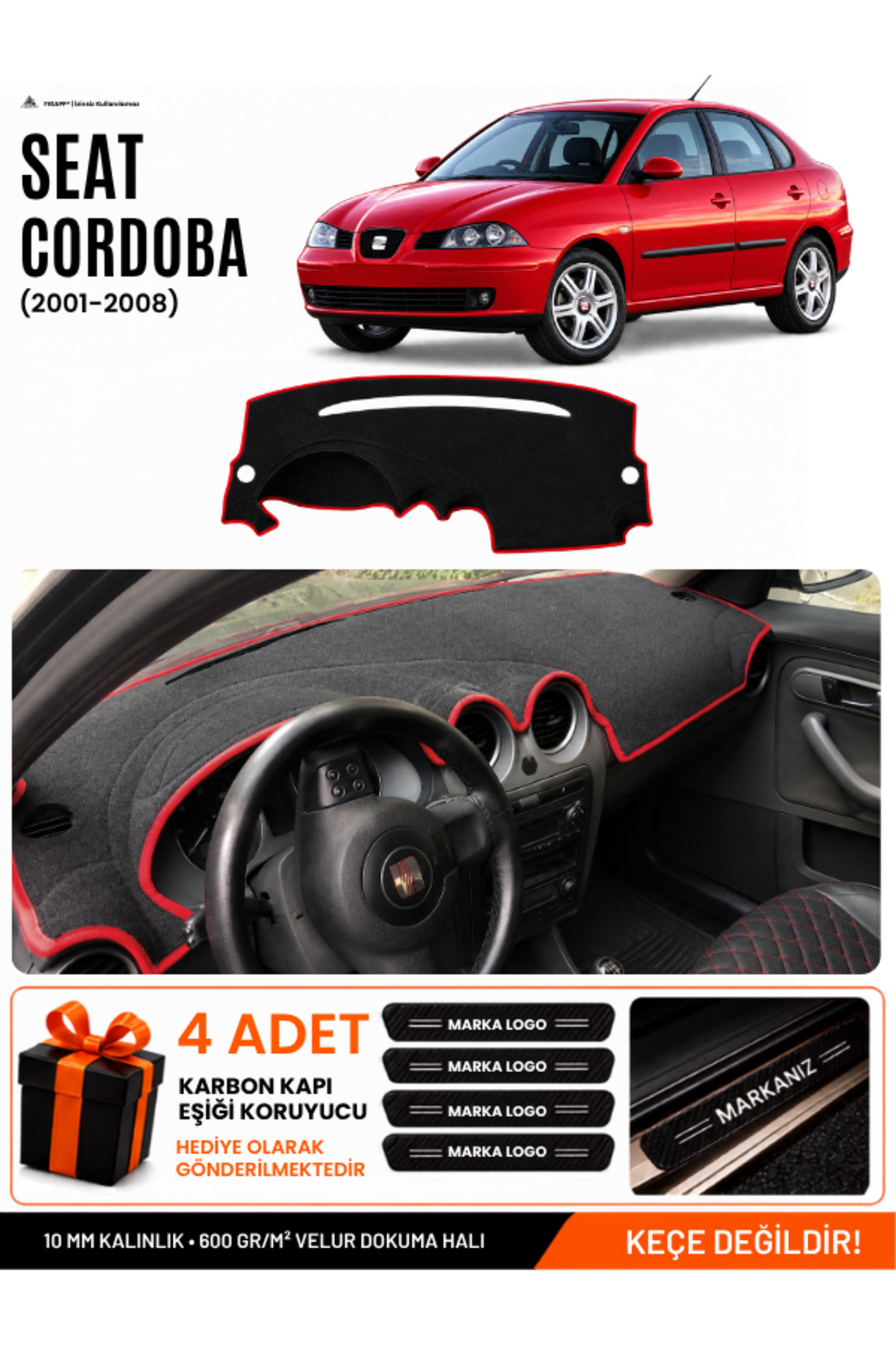 SEAT CORDOBA (2001-2008) Uyumlu Torpido Siyah-Kırmızı