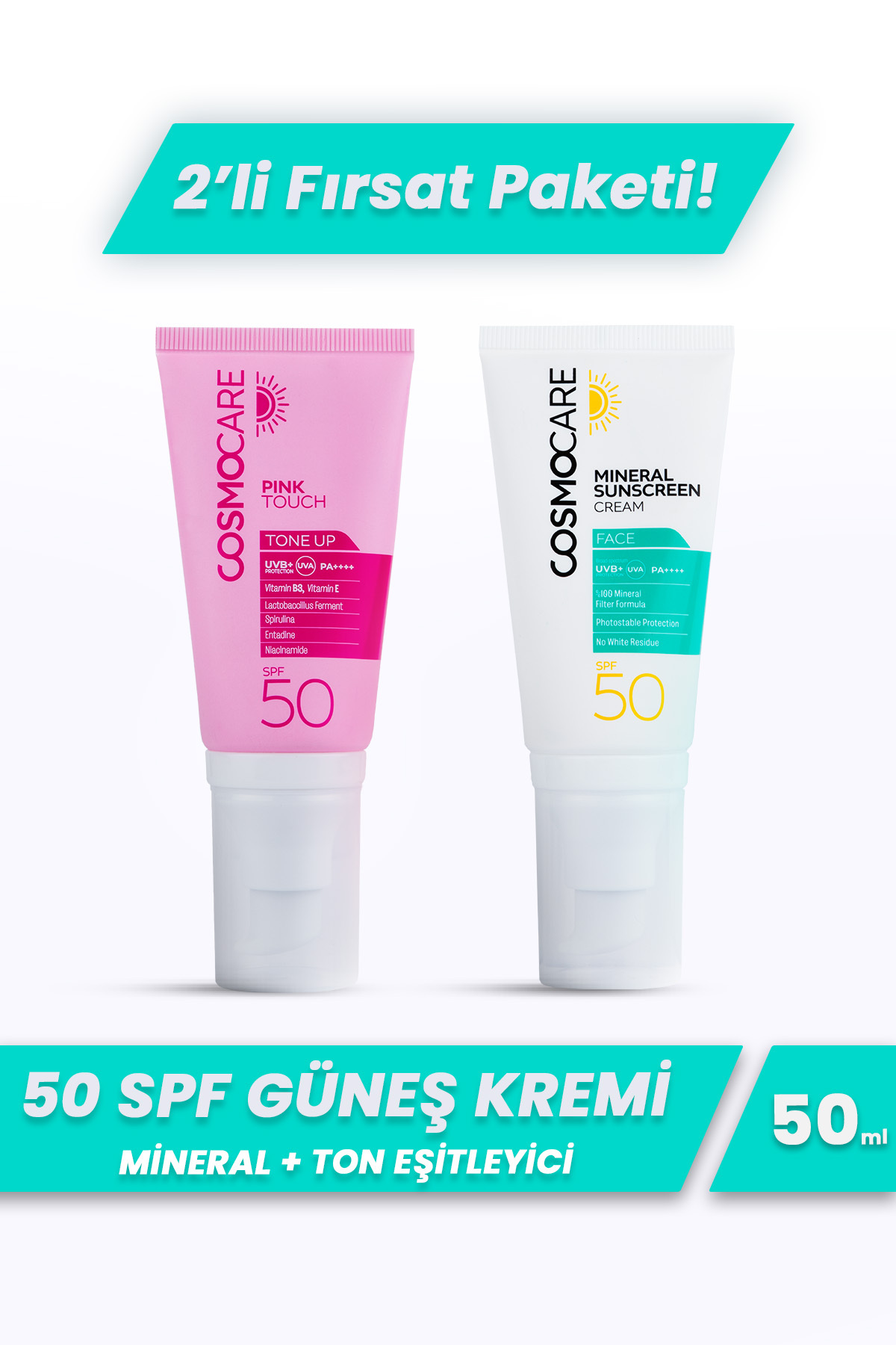 ست ضد آفتاب مینرال و صورتی تاچ تون آپ SPF50 PA++++، 2 عدد 50 میلی لیتر — CC0014