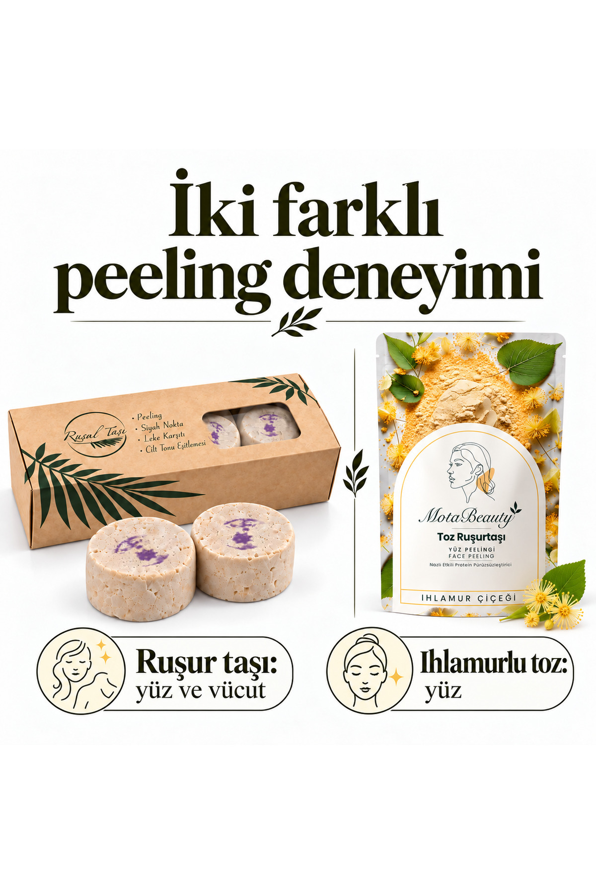 Ruşur Taşı (İran Sefidab) - Doğal Yüz Peelingi - Taş ve Toz Formunda 2'li paket (10 adet taş, Ihlamurlu toz) - Cilt Tonu Eşitleme, Ölü Deri Arındırma, Siyah Nokta Karşıtı — MOTA-RUSUR-TASTOZ-IHL — تصویر 2 از 8