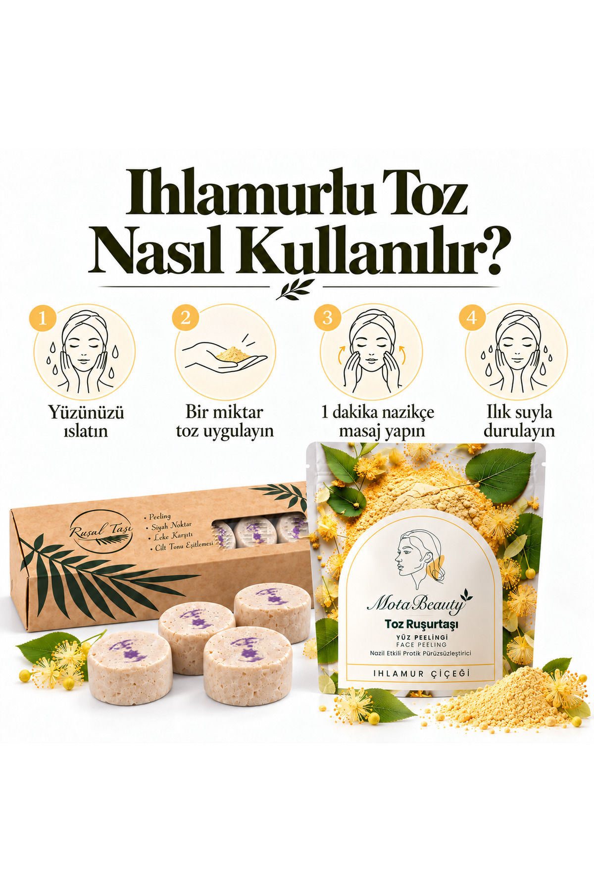 Ruşur Taşı (İran Sefidab) - Doğal Yüz Peelingi - Taş ve Toz Formunda 2'li paket (10 adet taş, Ihlamurlu toz) - Cilt Tonu Eşitleme, Ölü Deri Arındırma, Siyah Nokta Karşıtı — MOTA-RUSUR-TASTOZ-IHL — تصویر 6 از 8