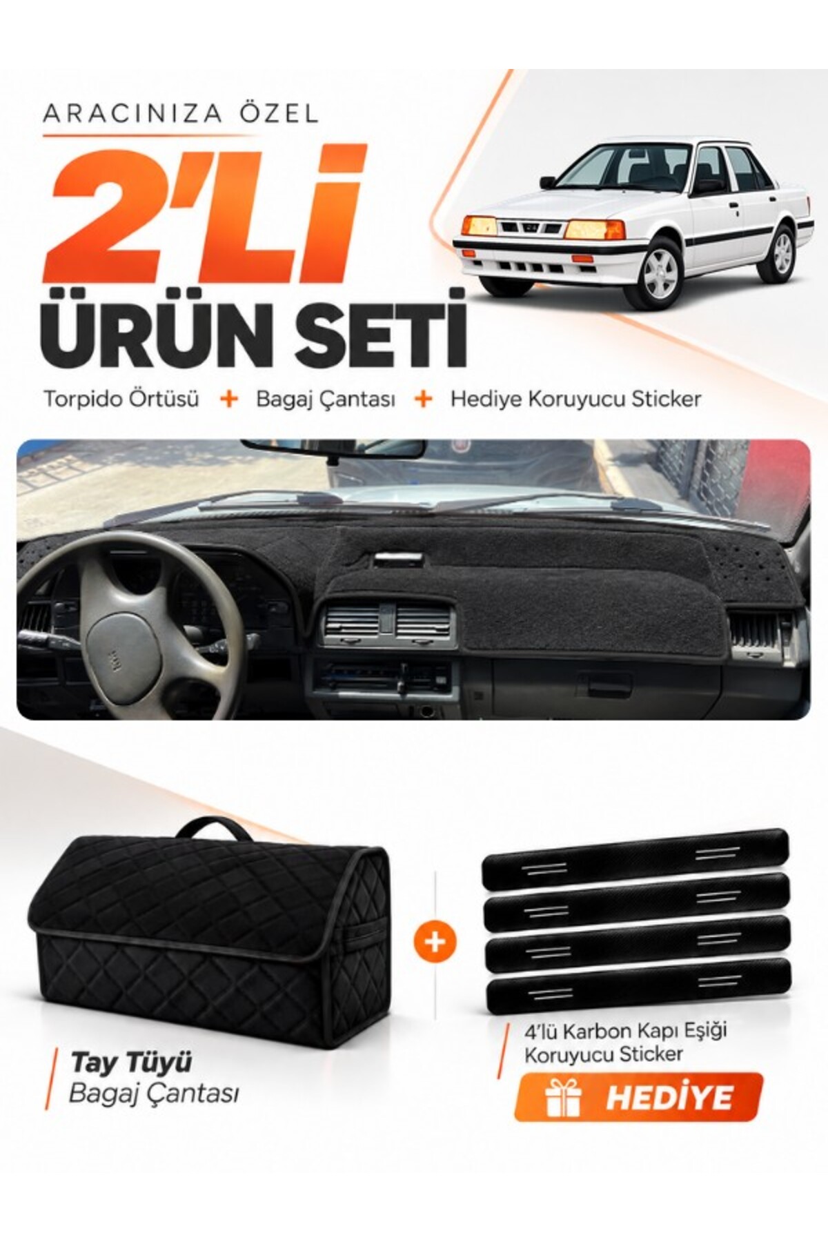 KİA KAPİTAL (1994-1996) Uyumlu Torpido Örtüsü + Tay Tüyü Bagaj Çantası + Sticker Seti - KI009