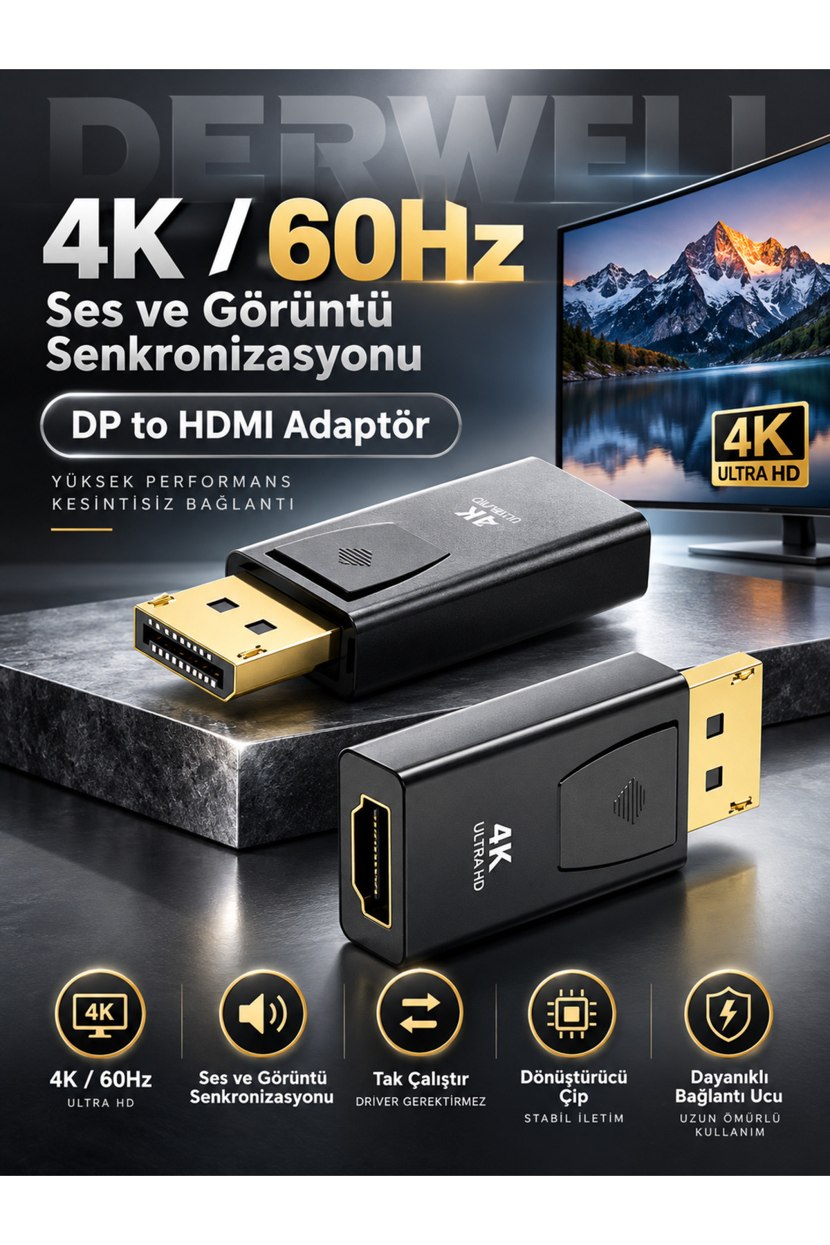 4k Full Hd Adaptör Displayport To Hdmı Adaptor Çevirici Dönüştürücü Adaptör Display Port Dönüştürücü