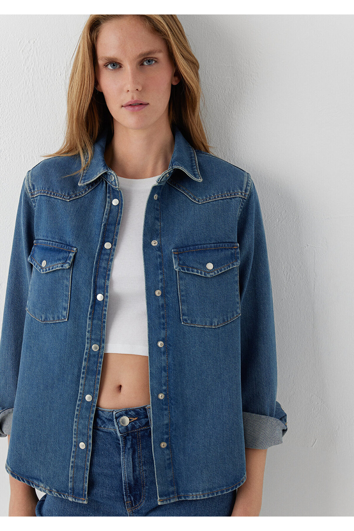 Angela Classic Denim Indigo Mavisi Jean Gömlek Fitted / Vücuda Oturan Kesim 1210819-A3846