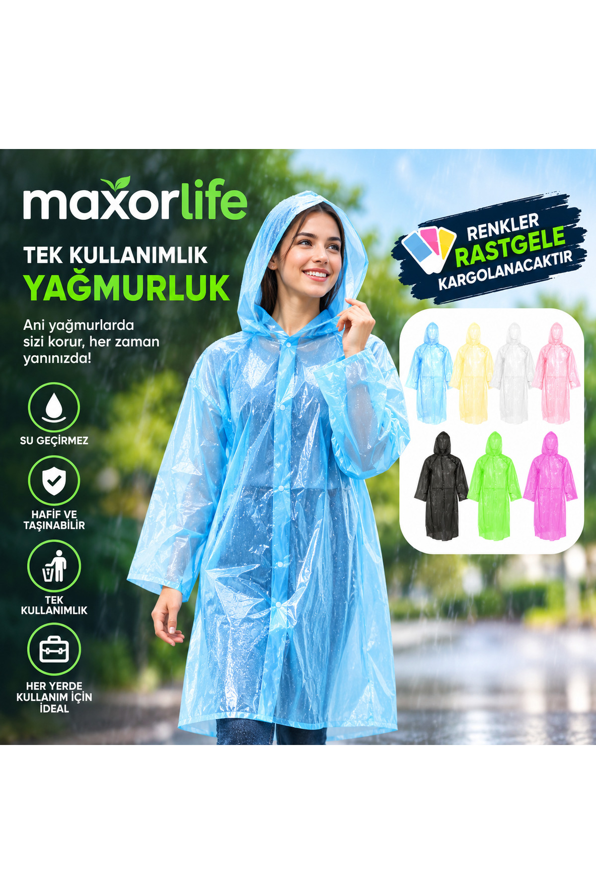 Yağmurluk Çıt Çıtlı | Kapüşonlu Su Geçirmez Unisex Yağmurluk | Festival, Kamp ve Seyahat İçin Tek Kullanımlık — بیرنگ 3648169516897