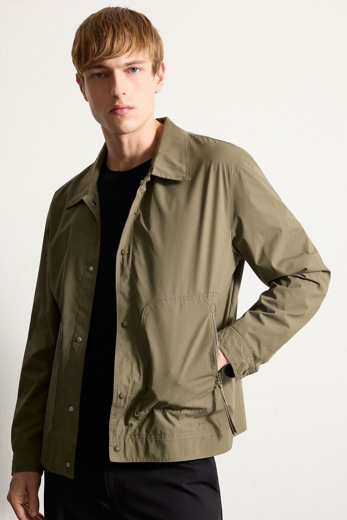 Regular Fit Polo Yaka Su Geçirmez Mont F8481AX26SP — خاکی — تصویر 3 از 7