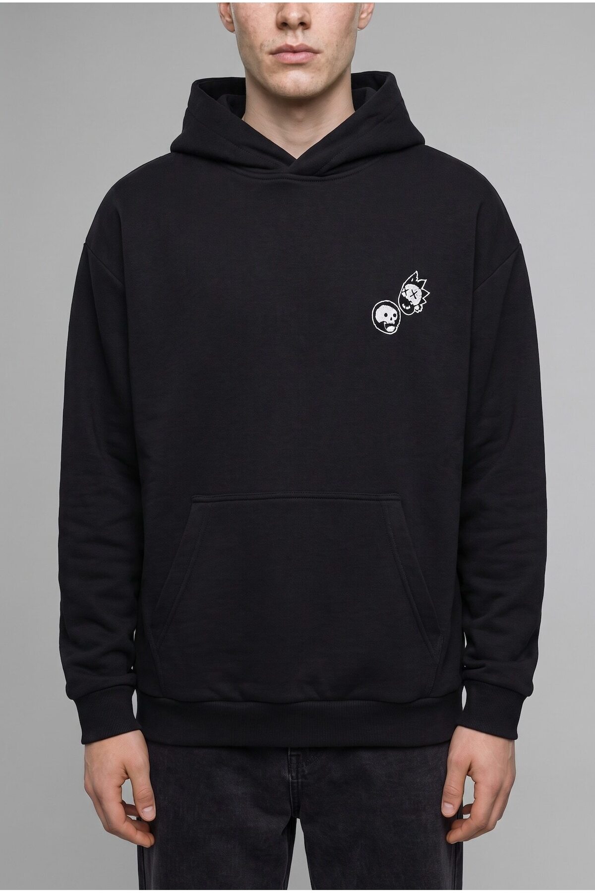 Rick and Morty Boxy Fit Kapüşonlu Kanguru Cepli Baskılı Sweatshirt H2725AX26AU — مشکی — تصویر 6 از 8