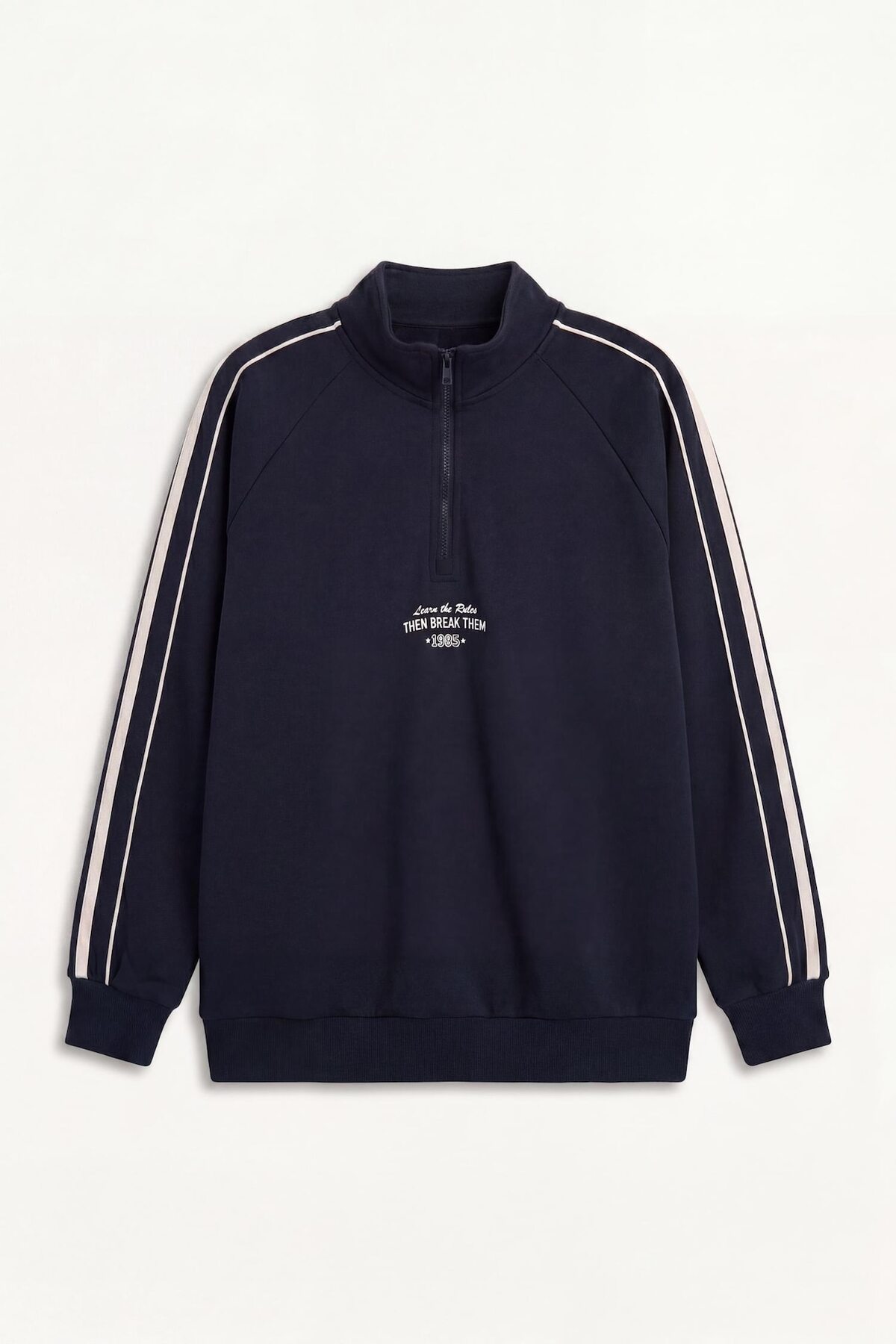 Pamuklu Boxy Fit Dik Yaka Slogan Baskılı Sweatshirt F8658AX26SP — سرمه‌ای — تصویر 6 از 7