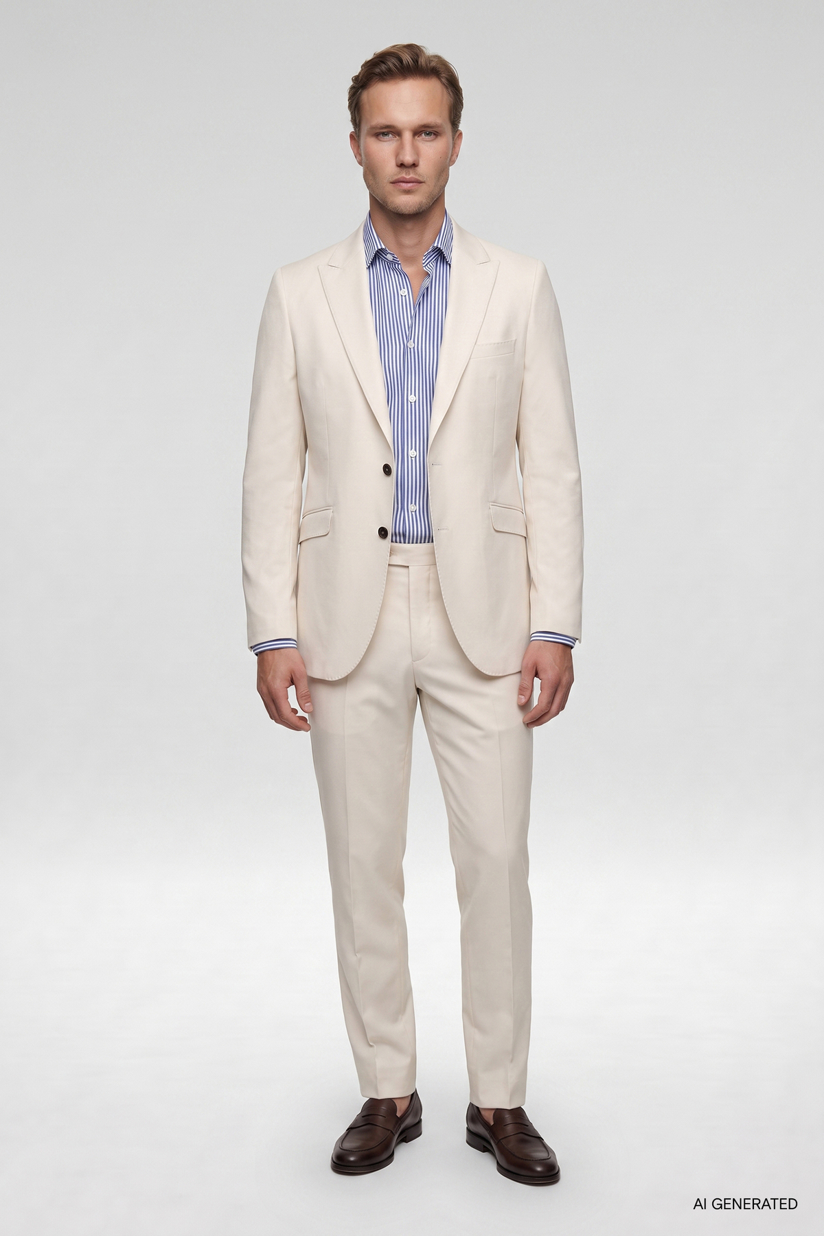 Slim Fit Bej Armürlü Takim Elbise — بژ 6EF05S205517M — تصویر 3 از 6