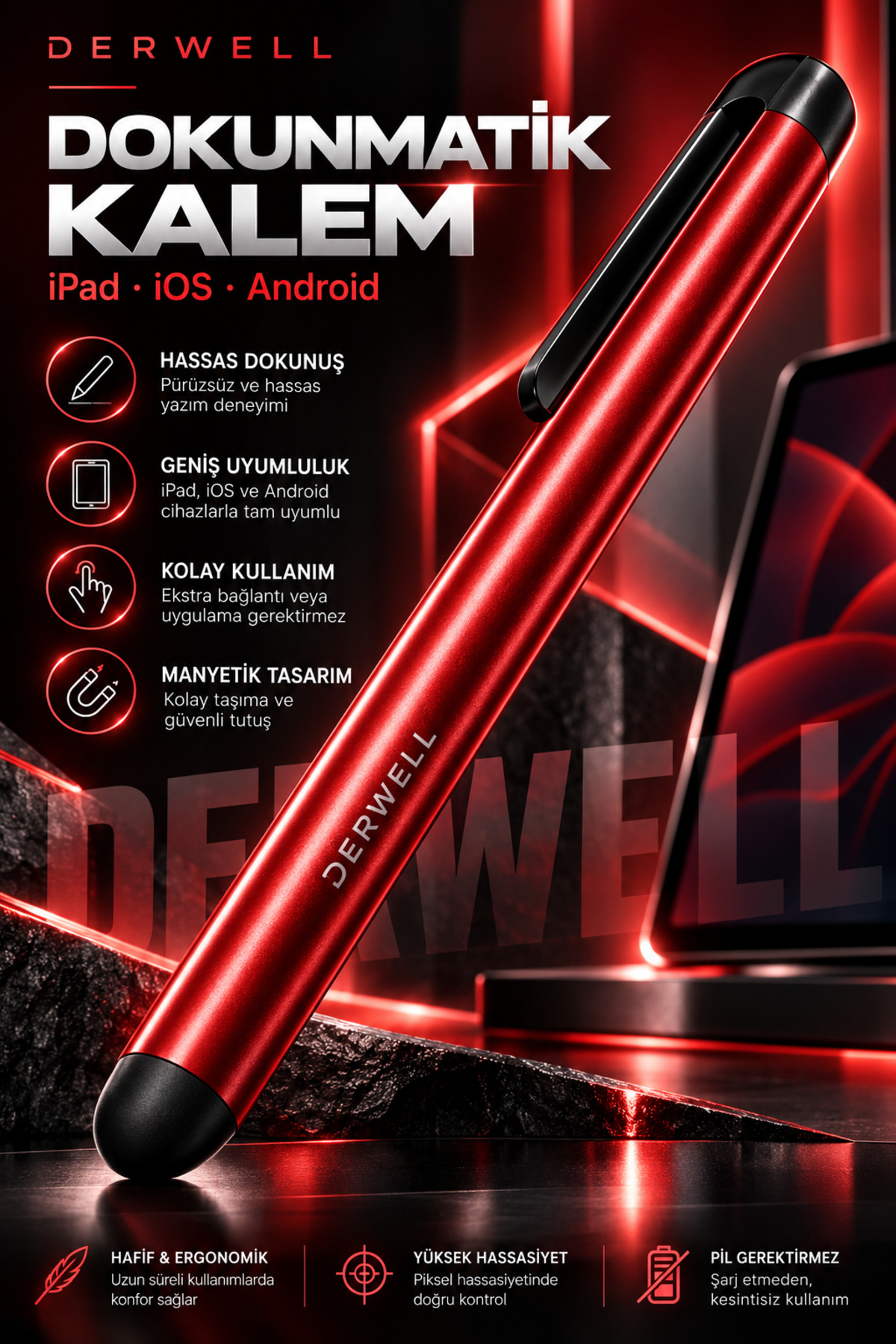1 Adet Kırmızı Universal Stylus Kalem iOS Android Windows Akıllı Tahta Uyumlu Dokunmatik Ekran Kalem