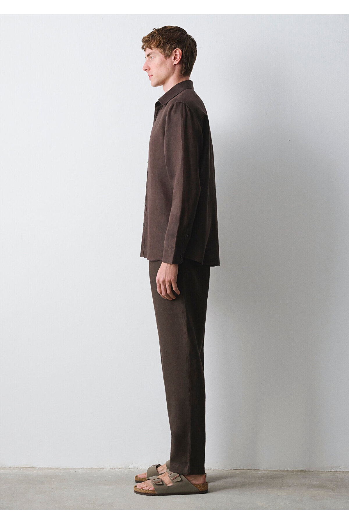 Kahverengi Keten Gömlek Slim Fit / Dar Kesim 0211466-70219 — قهوه‌ای — تصویر 6 از 6