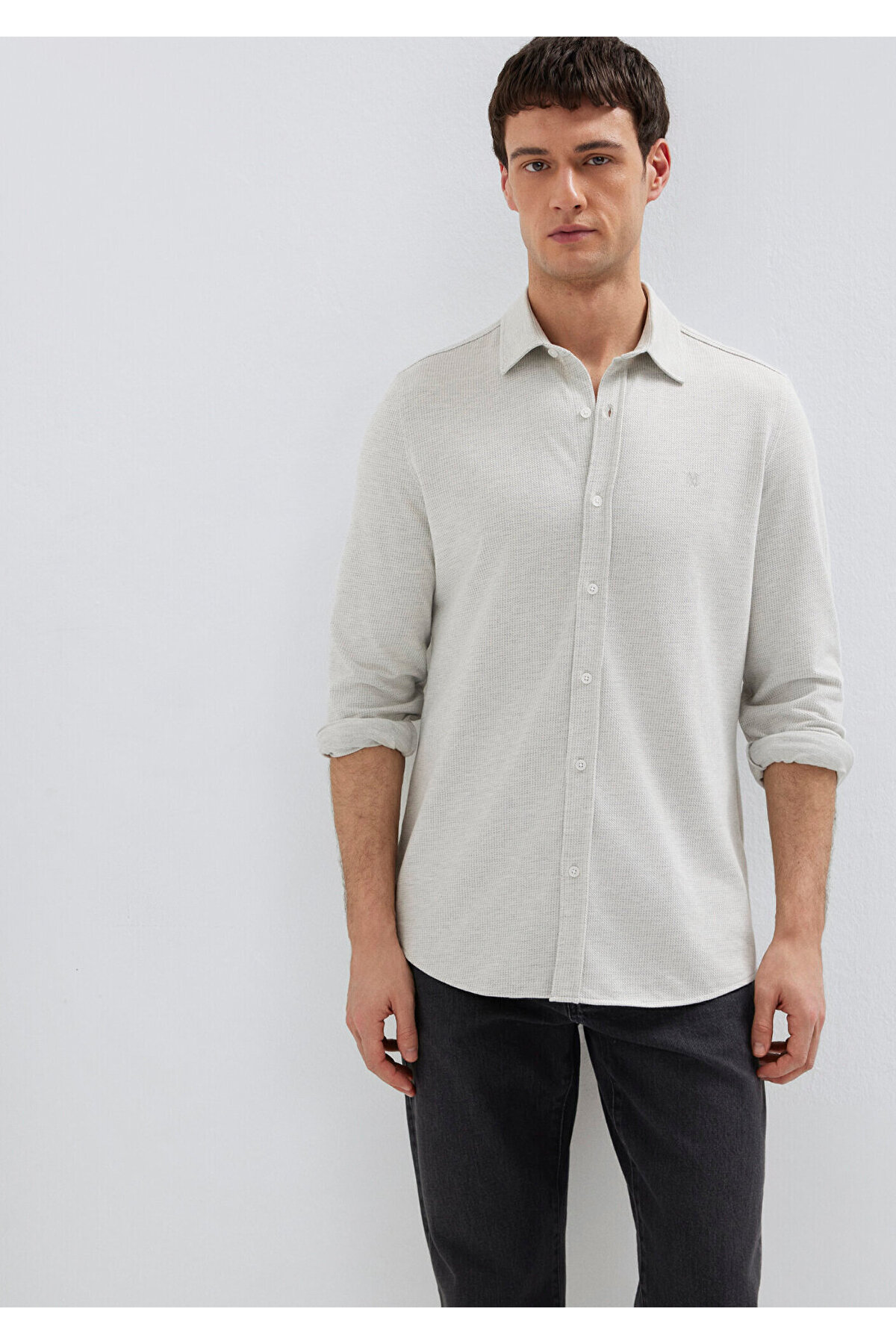 Gri Gömlek Slim Fit / Dar Kesim 0211856-82498 — خاکستری — تصویر 3 از 8