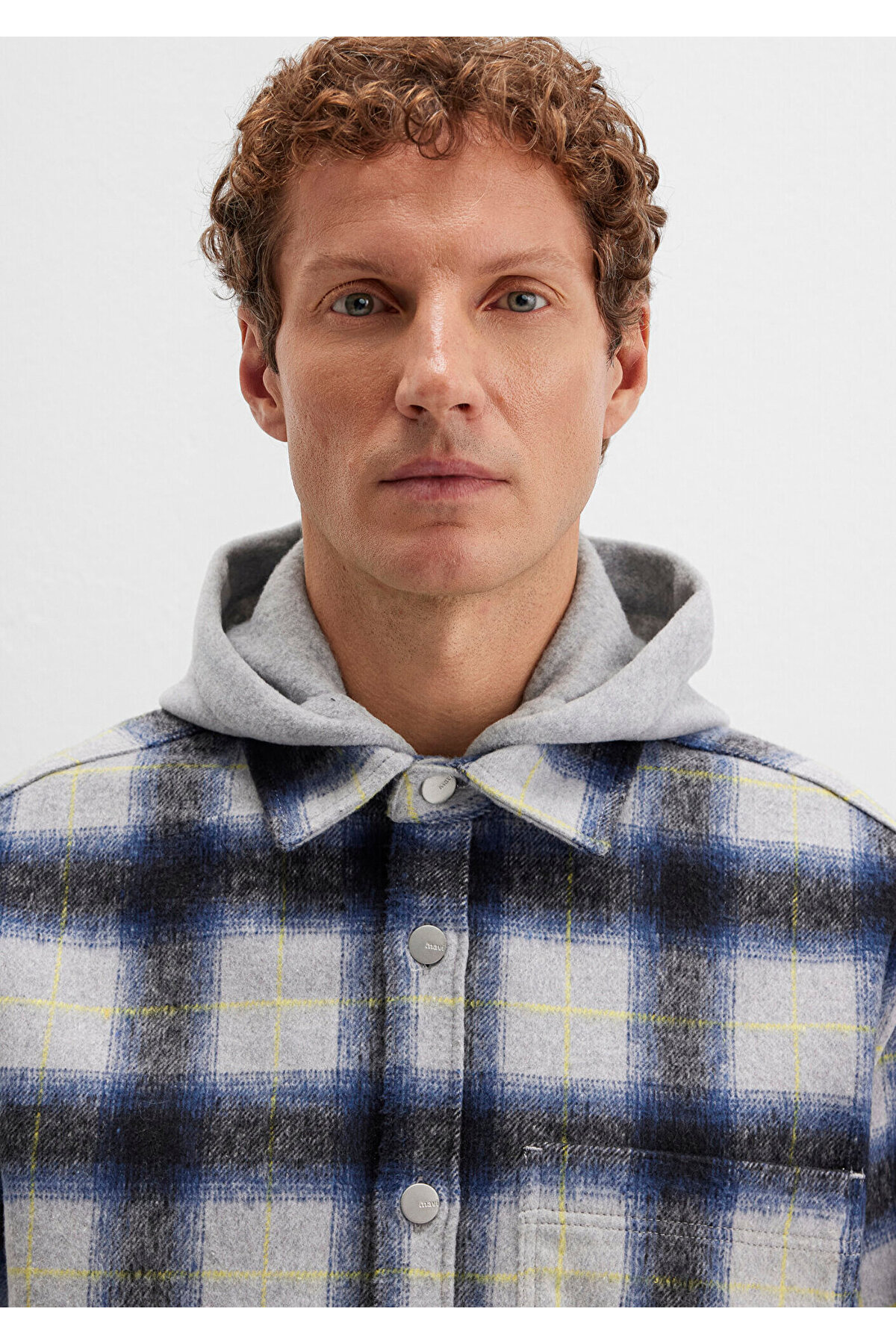 Wool Blend Plaid Shirt Loose Fit / Loose Relaxed Cut 0211786-91301 — خاکستری — تصویر 5 از 7