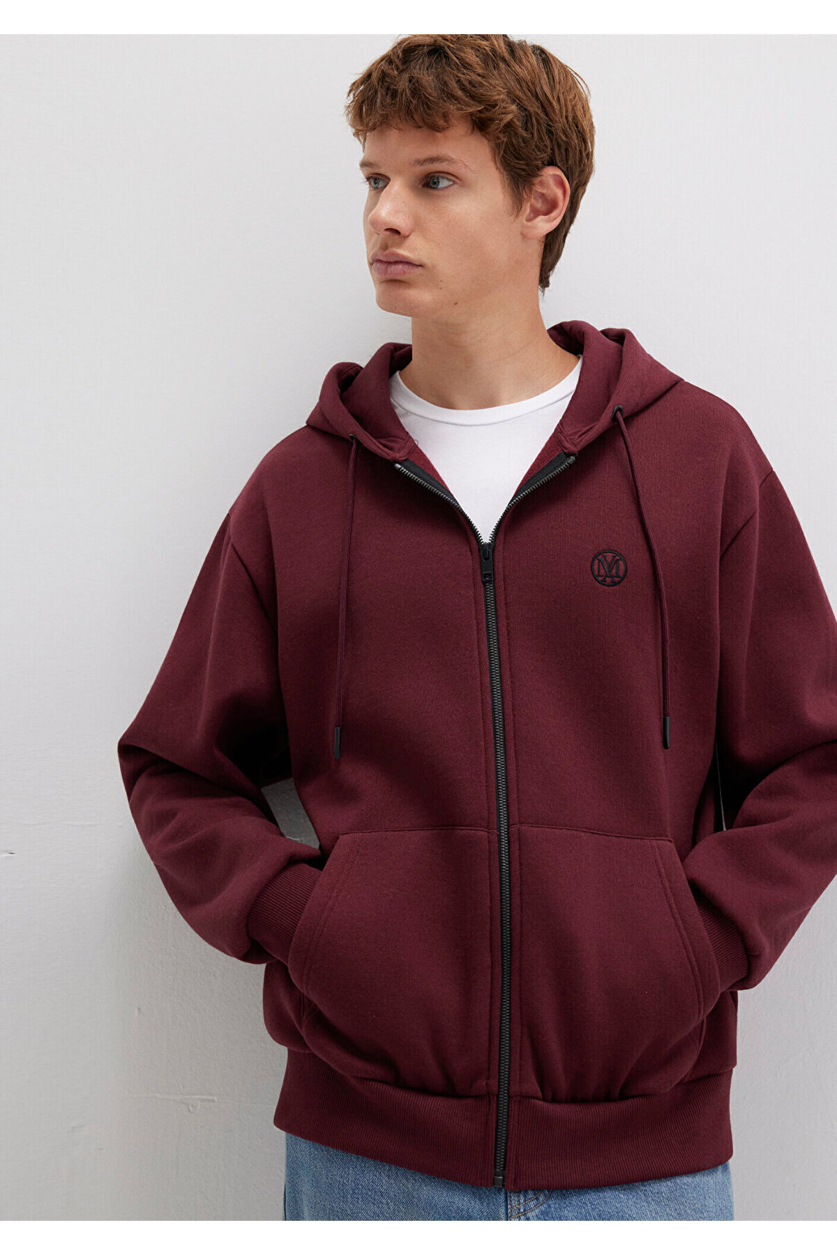 Mavi Mühür Logo Nakışlı Kapüşonlu Fermuarlı Bordo Sweatshirt 066979-70426 — زرشکی