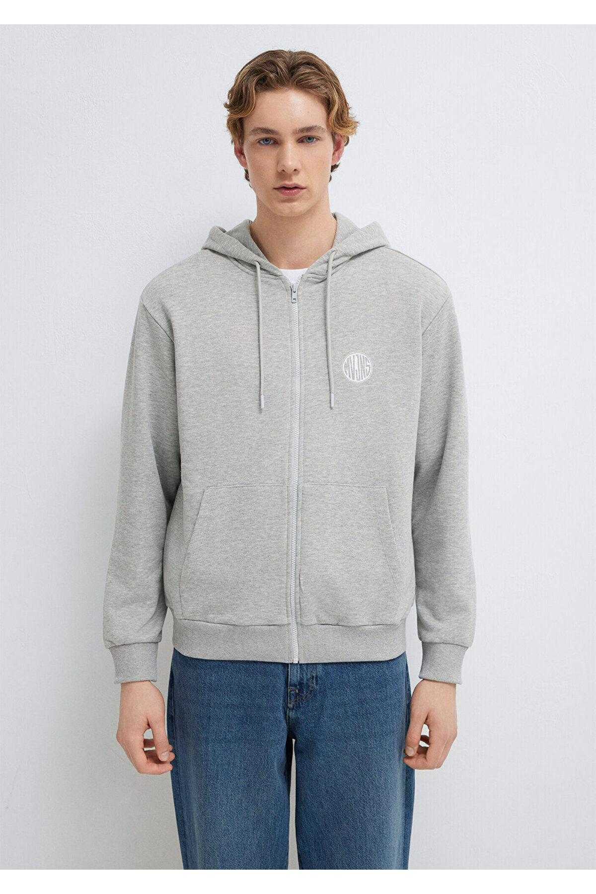 MVJNS Logo Baskılı Fermuarlı Kapüşonlu Gri Sweatshirt 0S10193-80196 — خاکستری — تصویر 3 از 8