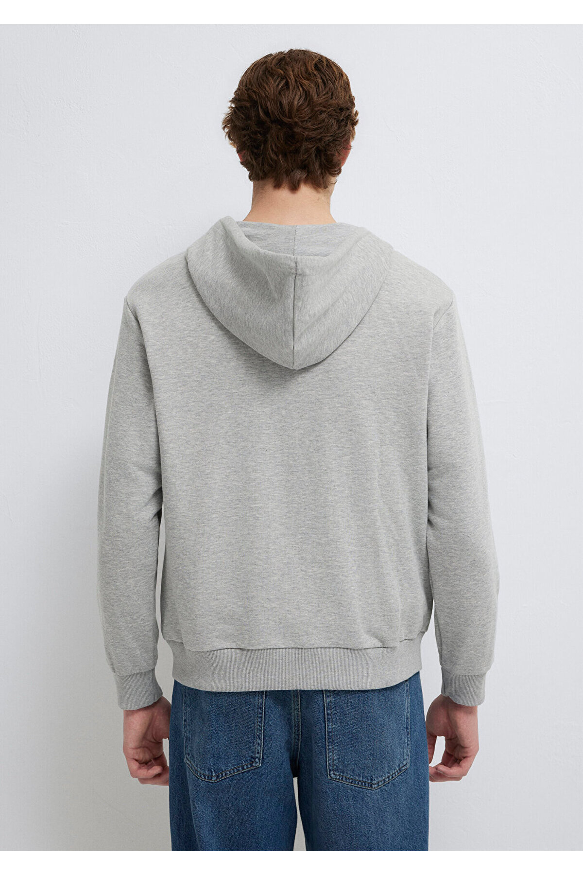 MVJNS Logo Baskılı Fermuarlı Kapüşonlu Gri Sweatshirt 0S10193-80196 — خاکستری — تصویر 5 از 8