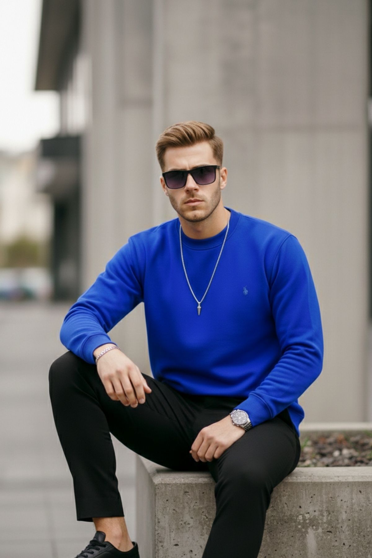 سویشرت مردانه یقه گرد ساده آبی - آبی — آبی 1210BSC — تصویر 5 از 7
