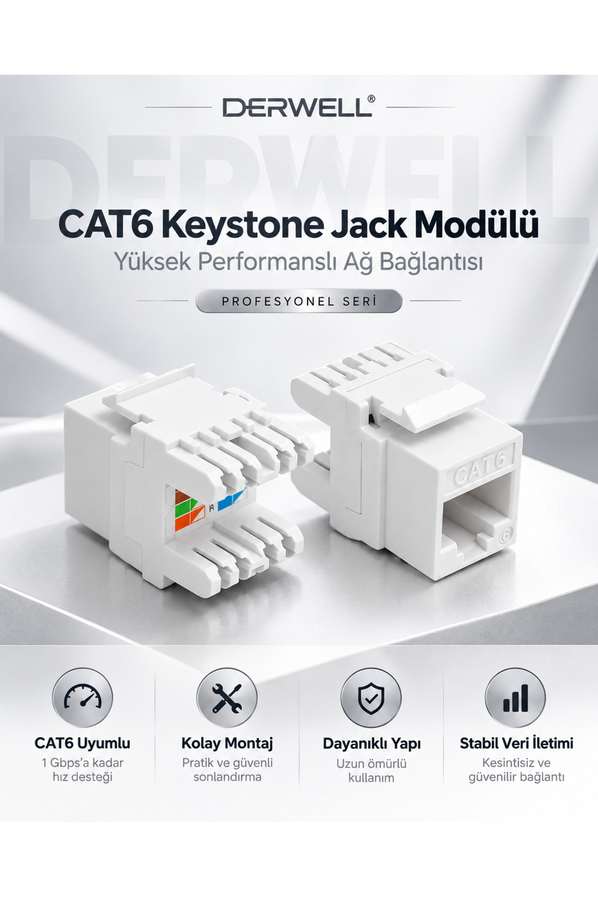 1 Adet RJ45 Cat6 UTP 180 Derece Keystone Jack Ethernet Duvar Jakı Dişi Jak Ağ Konektörü