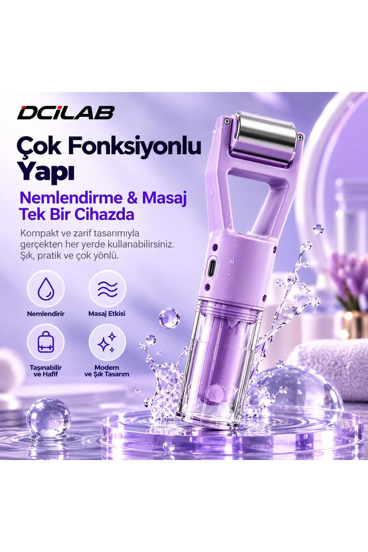 Nano Mist Nemlendirme ve Sıcak Metal Masaj Cihazı | 38–42°C Isı, Titreşimli Masaj, Type-C Şarj — مشکی DCİ-G4 — تصویر 7 از 8
