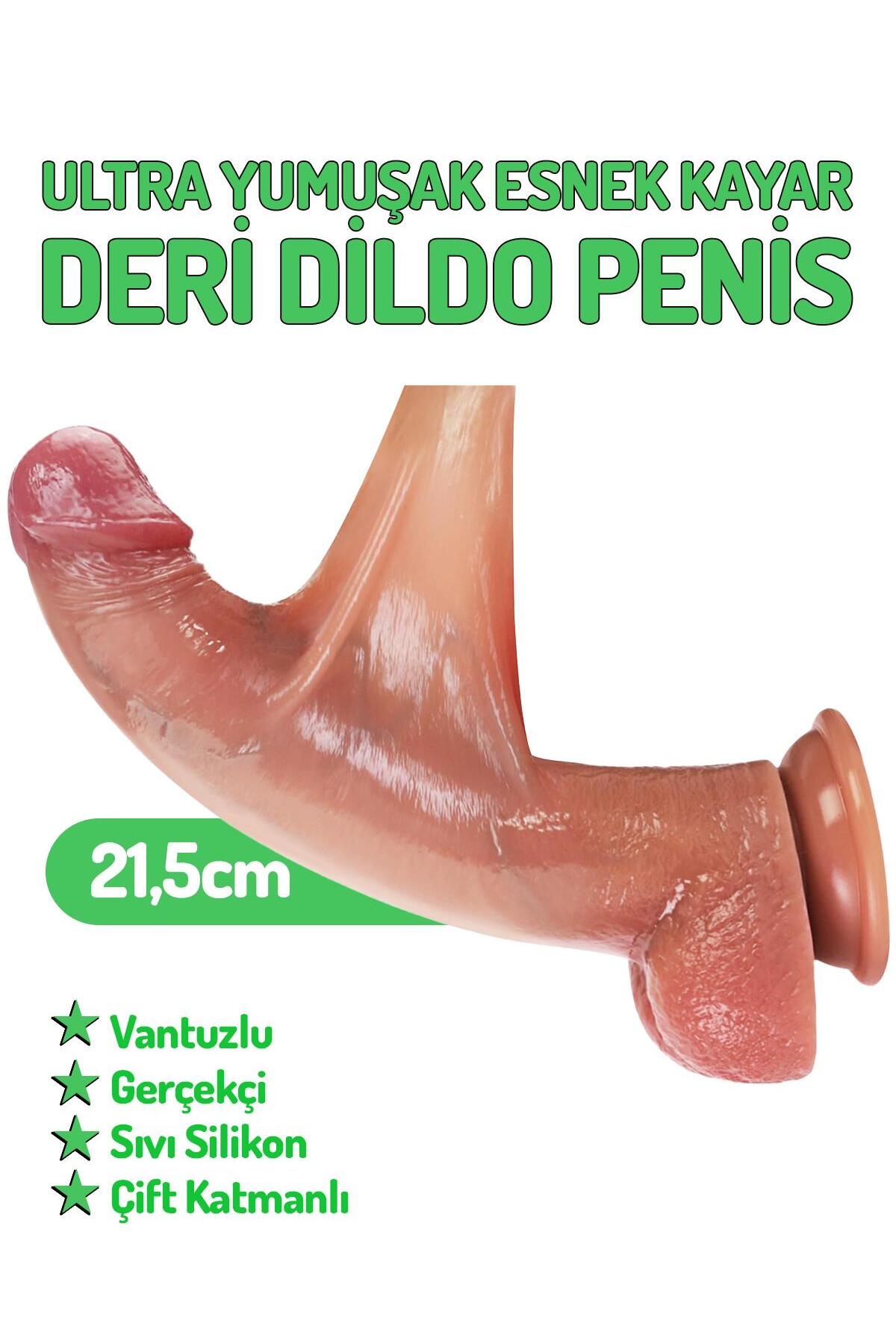 Hareketli Esnek Kayar Deri Gerçekçi Yumuşak Dokuda 21.5 Cm Penis Eğilip Bükülebilir Vantuzlu Dildo