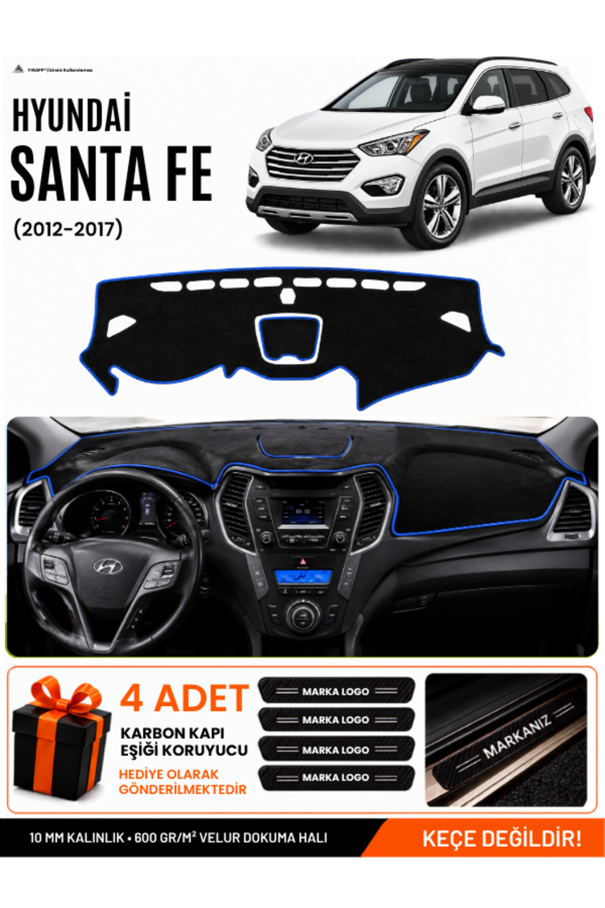HYUNDAİ SANTA FE (2012-2017) Uyumlu Torpido Siyah-Mavi