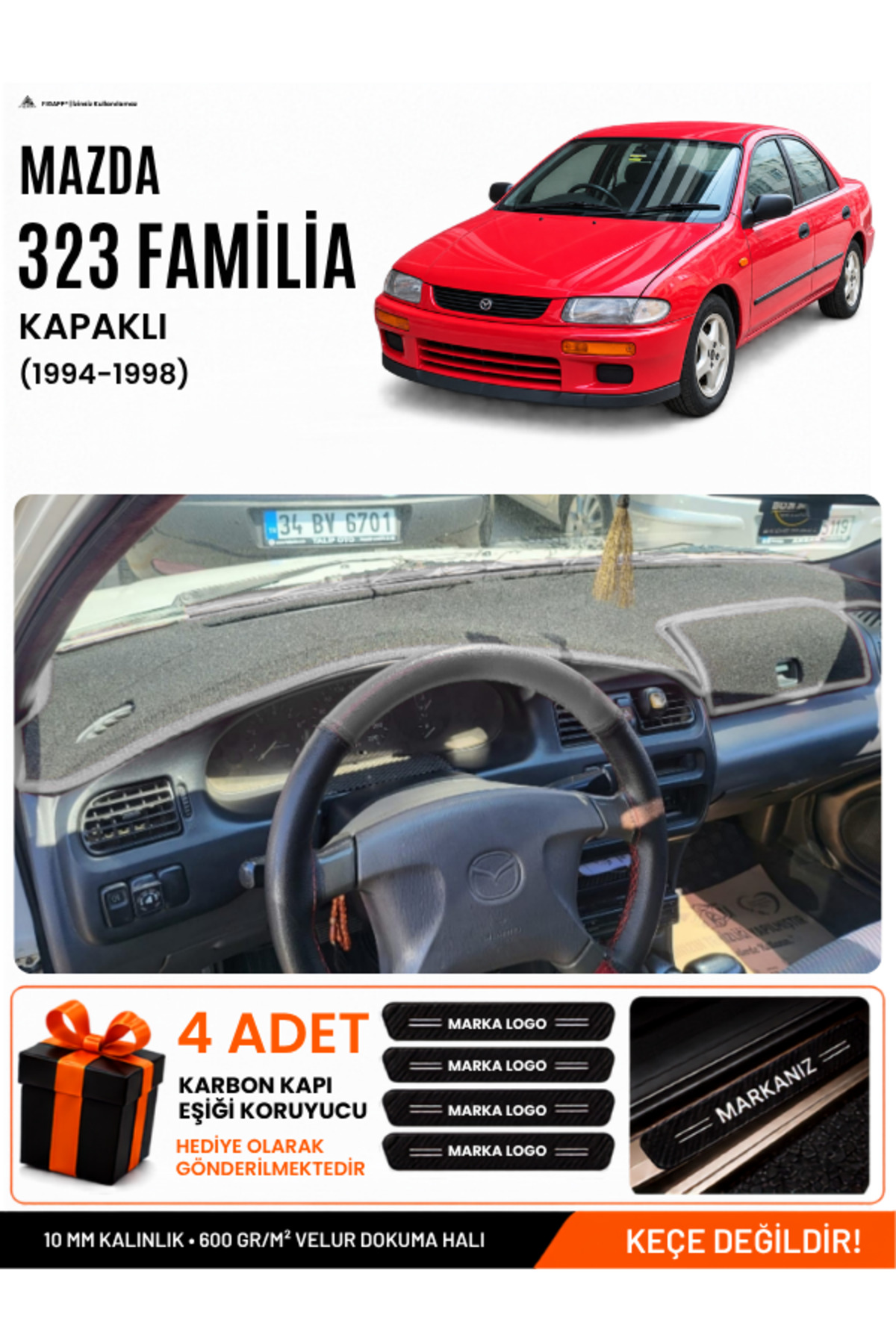 MAZDA 323 FAMİLİA KAPAKLI (1994-1998) Uyumlu Torpido Siyah-Gri