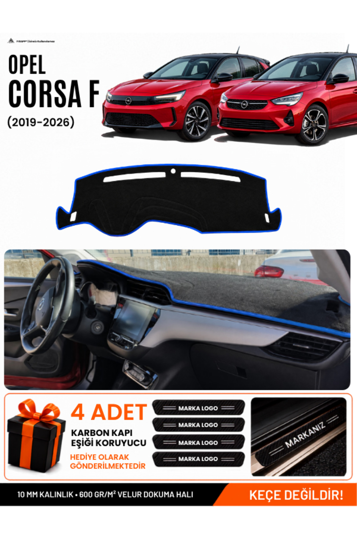OPEL CORSA F (2019-2026) Uyumlu Torpido Siyah-Mavi