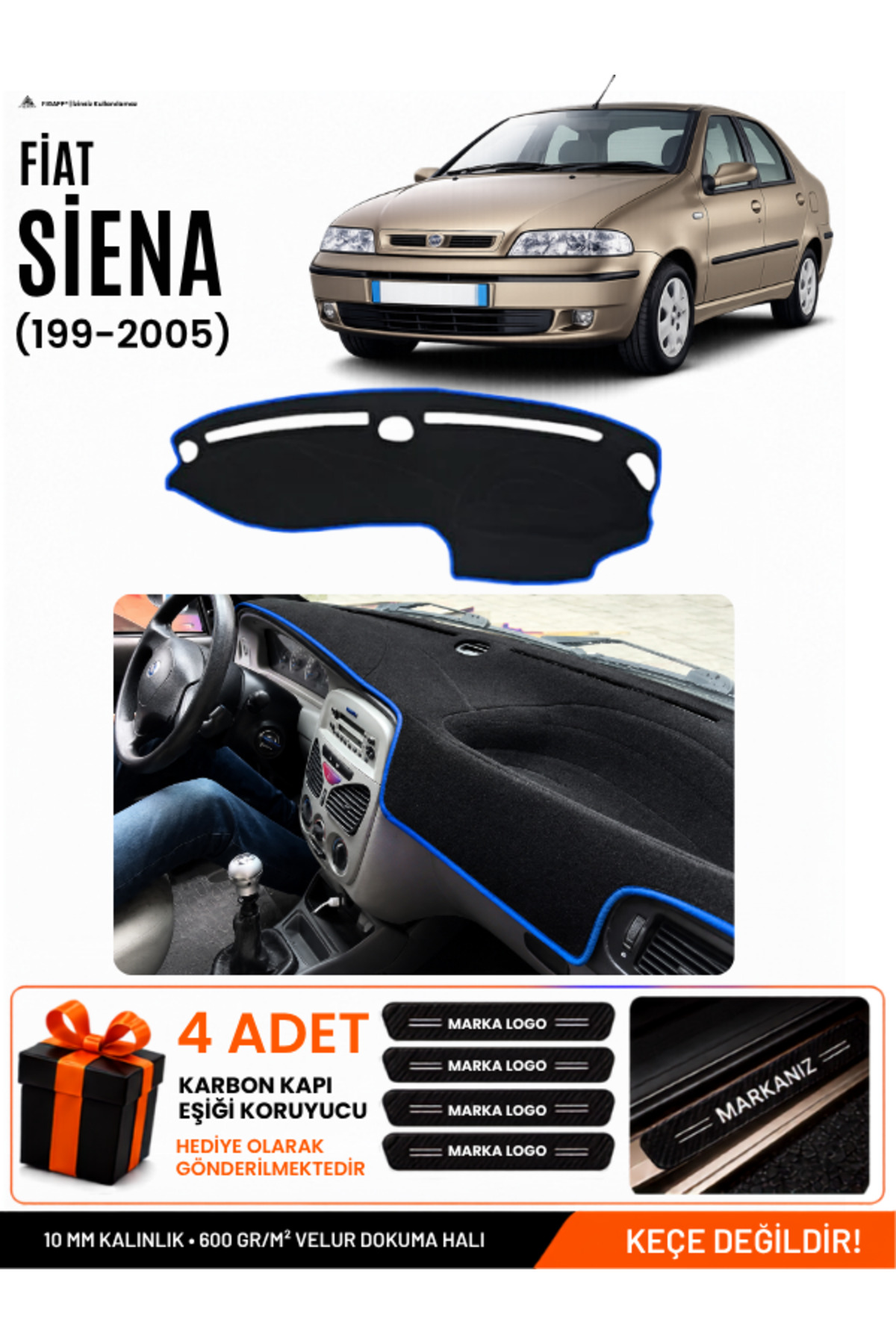 FIAT SİENA (1999-2005) Uyumlu Torpido Siyah-Mavi