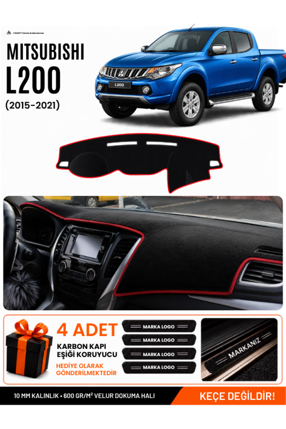 MITSUBISHI L200 (2015-2021) Uyumlu Torpido Siyah-Kırmızı