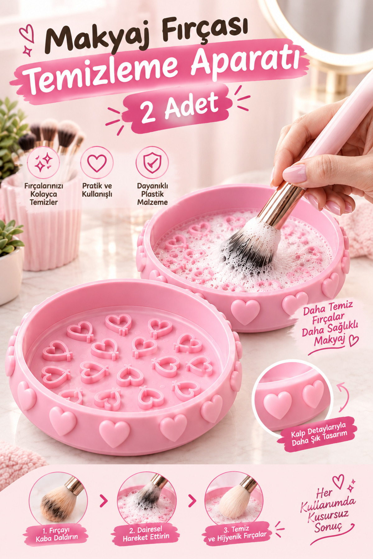Makyaj Fırçası Temizleme Kabı 2’li Set – Makyaj Fırçası Temizleme Aparatı, Pratik Fırça Yıkama Kabı — tutamakeupcleaning