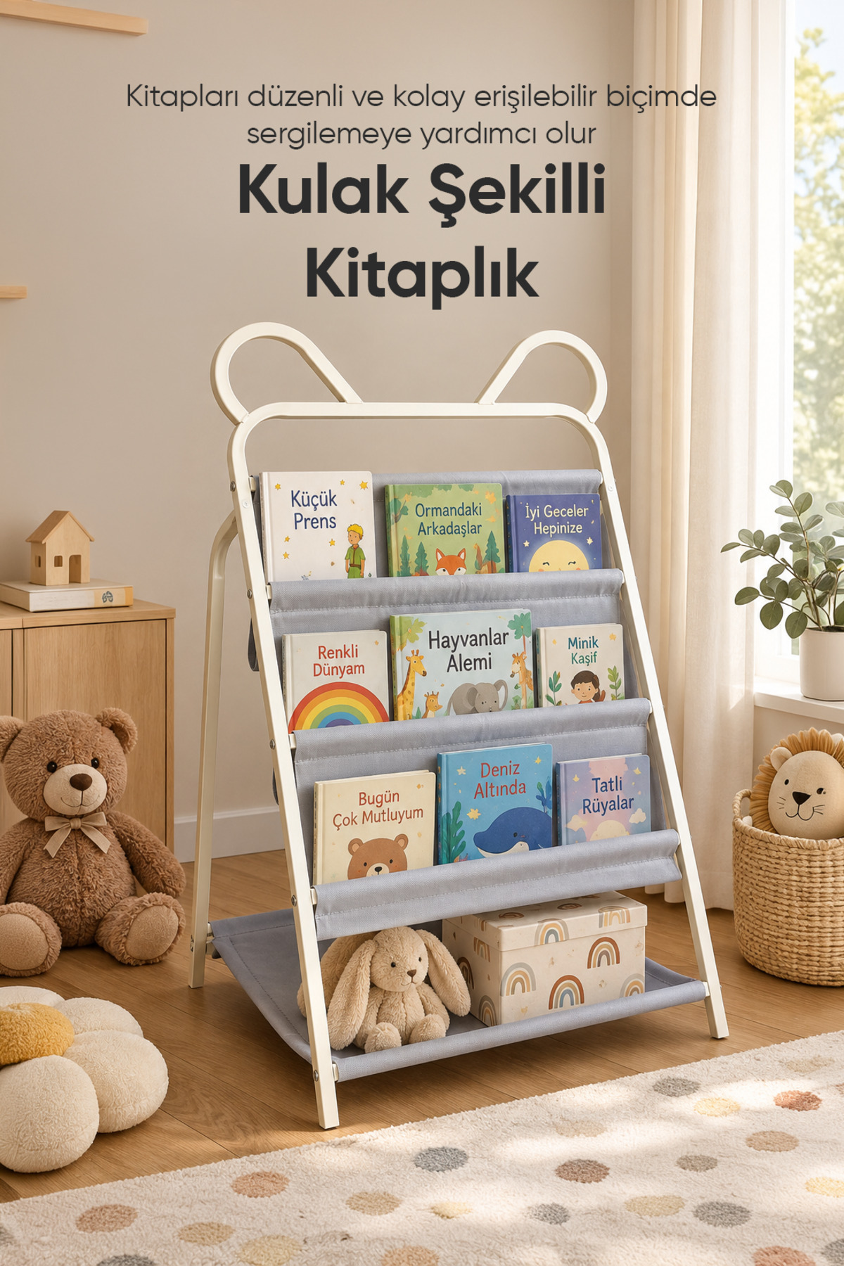 Wumboo 4 Katlı Çocuk Odası Kitaplığı- Çocuk Kitaplık- Çocuk Odası Düzenleyici-Ayıcık Şekilli Yer Kitaplığı