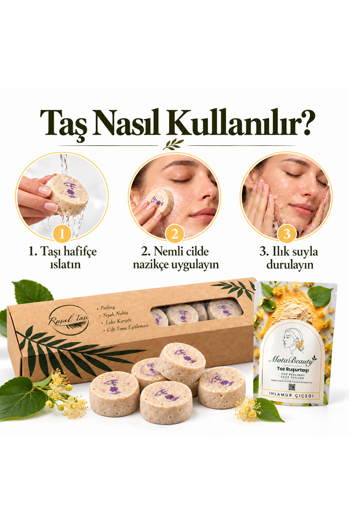 Ruşur Taşı (İran Sefidab) - Doğal Yüz Peelingi - Taş ve Toz Formunda 2'li paket (10 adet taş, Ihlamurlu toz) - Cilt Tonu Eşitleme, Ölü Deri Arındırma, Siyah Nokta Karşıtı — MOTA-RUSUR-TASTOZ-IHL — تصویر 5 از 8