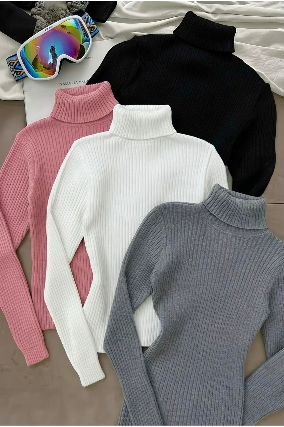 Pamuk Dokulu Triko Balıkçı Yaka Slim Fit Unisex Günlük Uzun Boğazlı Kazak | 4'lü Set — رنگارنگ WİNT1