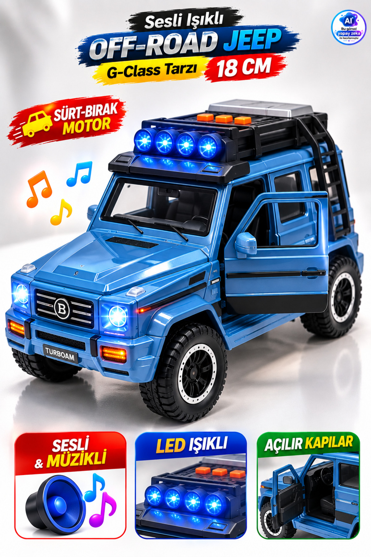 Jiyong　81 YILDIRIM OYUNCAK Sesli Işıklı Müzikli Lüks Jeep Sürtmeli