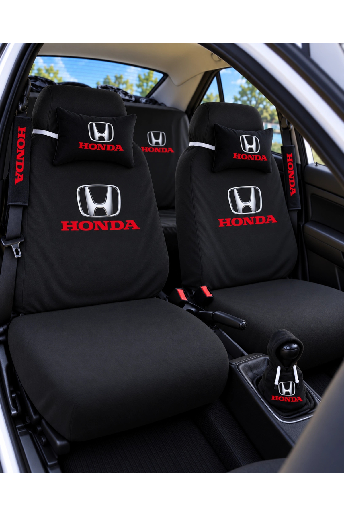 şimika tuning tuningmarketim HONDA SİYAH SÜPER SET DÖRTLÜ SERVİS KILIFI + İKİLİ YASTIK VE KEMER KILIFI+ VİTES POLARI