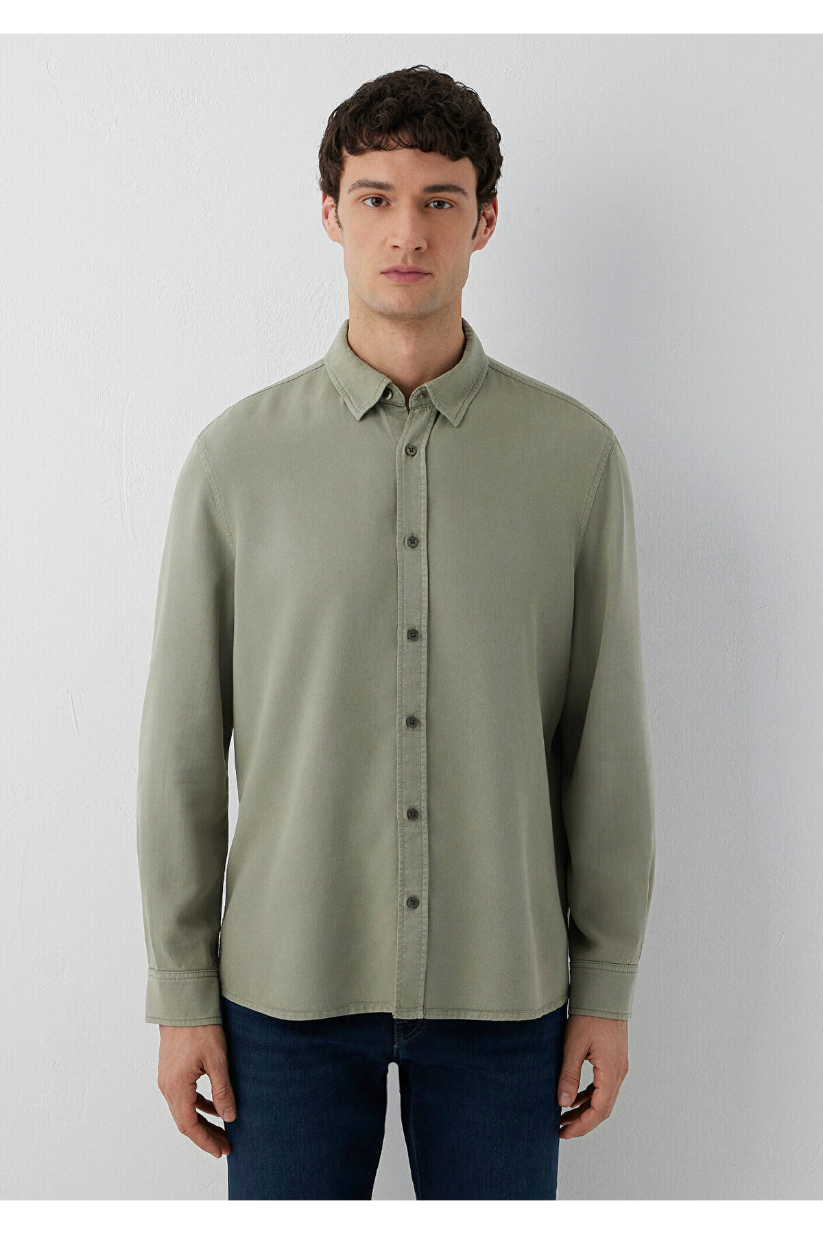 (Tencel™) Lyocell Yeşil Gömlek Regular Fit / Normal Kesim 0212068-71818 — سبز — تصویر 3 از 7