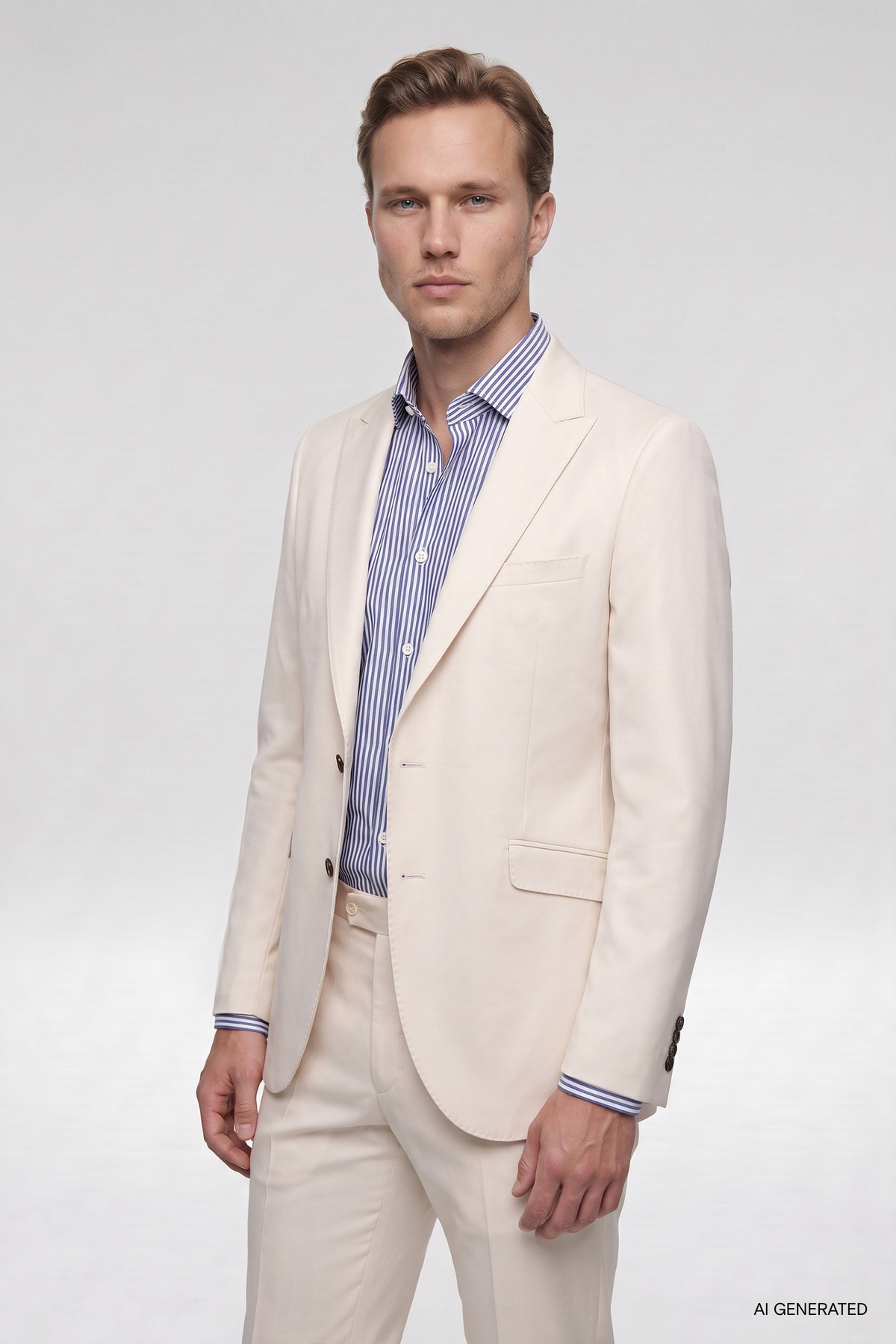 Slim Fit Bej Armürlü Takim Elbise — بژ 6EF05S205517M — تصویر 2 از 6