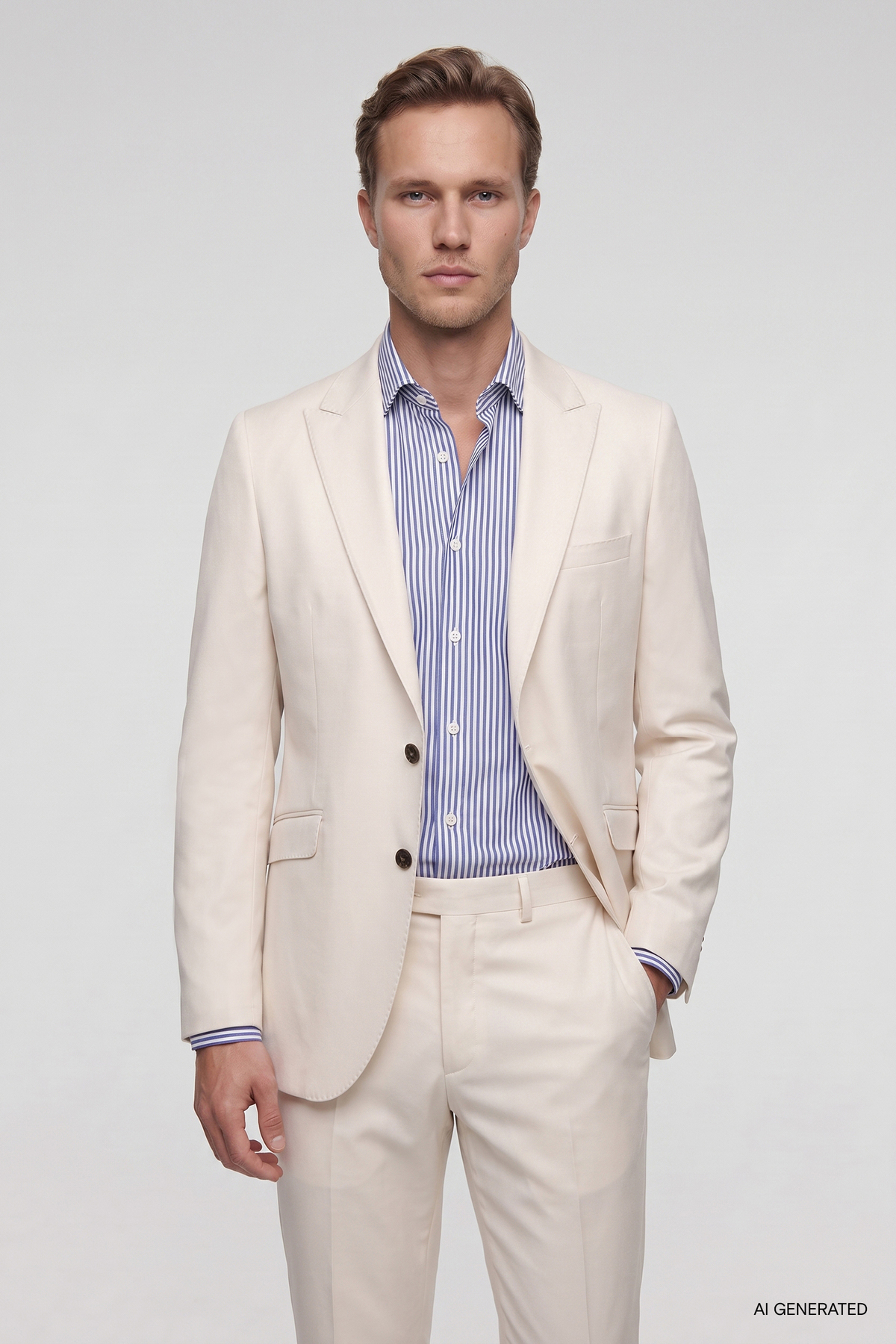 Twn Slim Fit Bej Armürlü Takim Elbise — بژ 6EF05S205517M