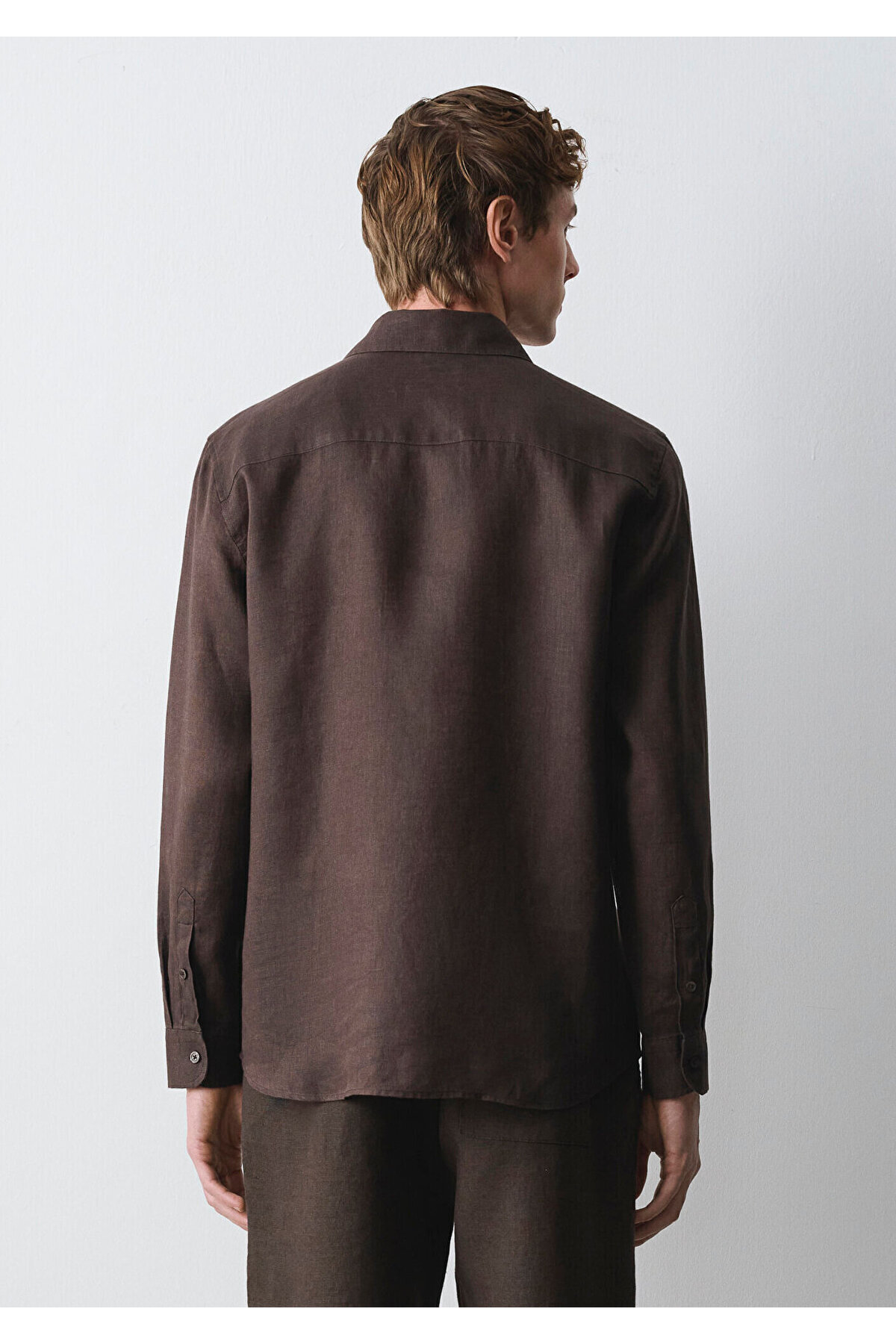 Kahverengi Keten Gömlek Slim Fit / Dar Kesim 0211466-70219 — قهوه‌ای — تصویر 5 از 6
