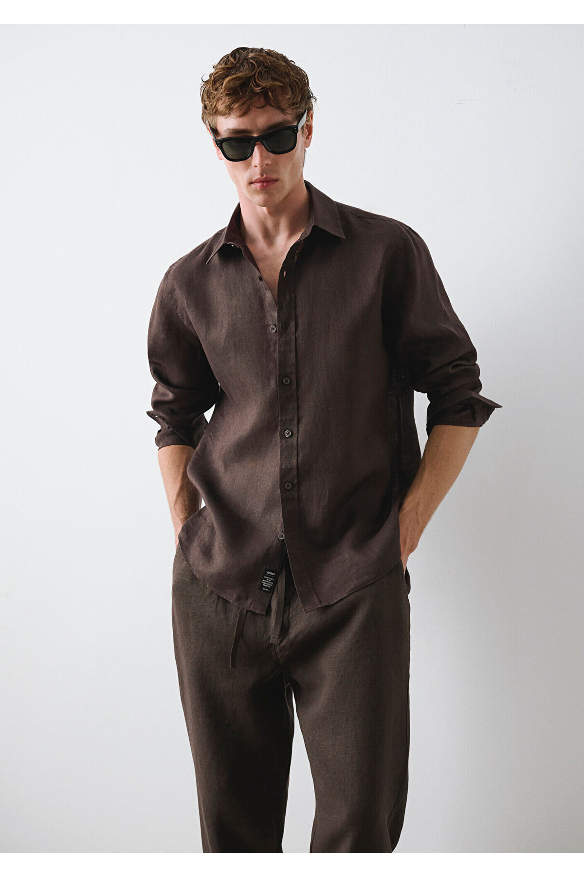 Kahverengi Keten Gömlek Slim Fit / Dar Kesim 0211466-70219 — قهوه‌ای — تصویر 3 از 6