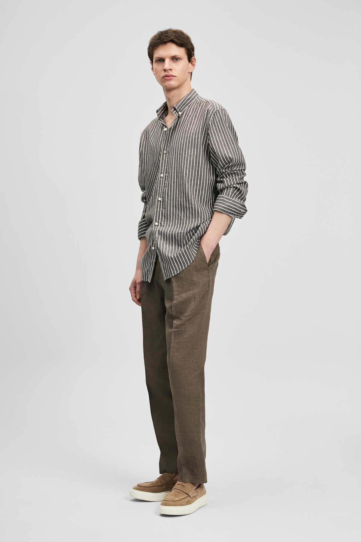 Amber Erkek Basic Gömlek Regular Fit Kahverengi — قهوه‌ای 111010672 — تصویر 3 از 6