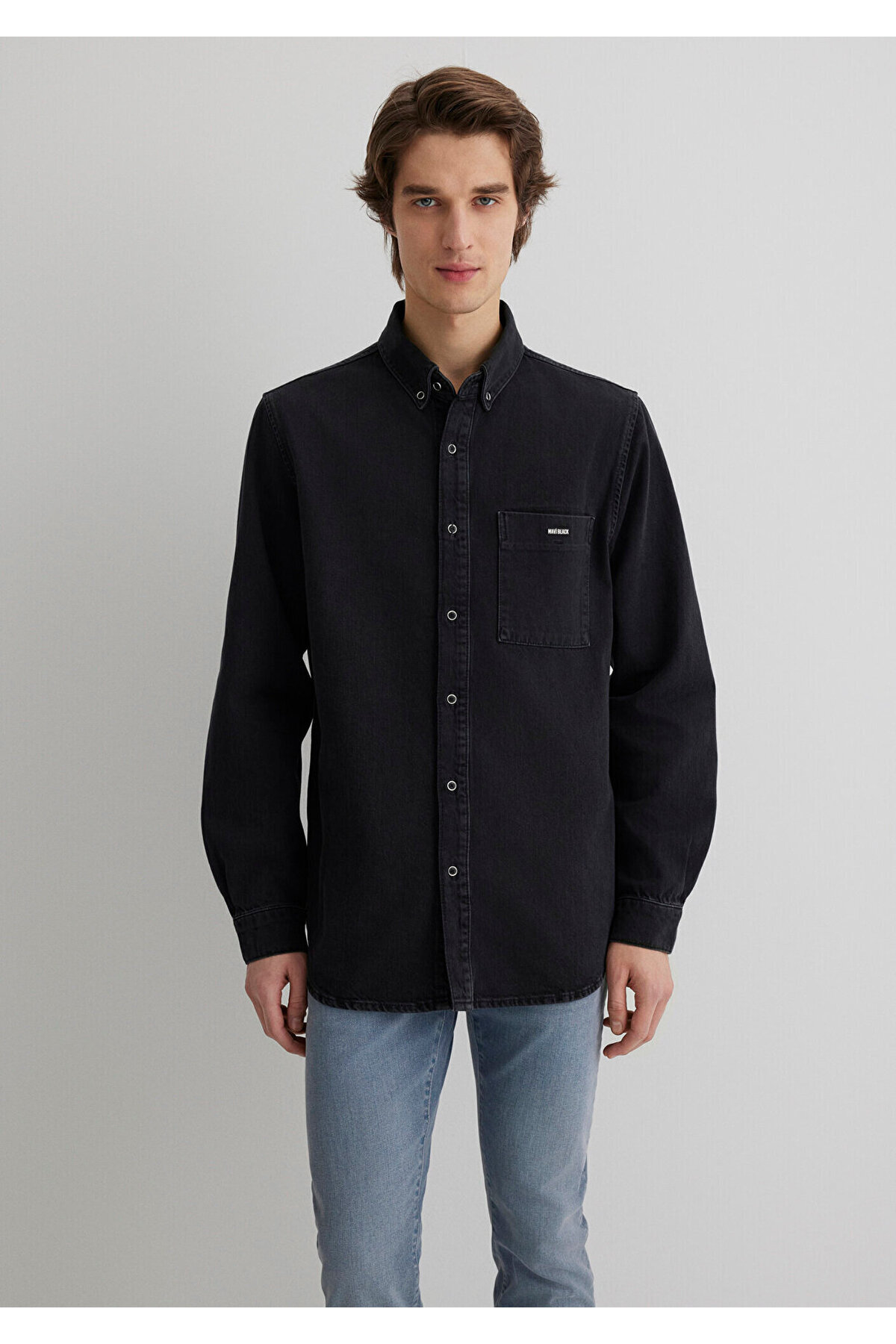 Jayden Black Koyu Gri Jean Gömlek Regular Fit / Normal Kesim 0211065-89297 — آبی — تصویر 4 از 8