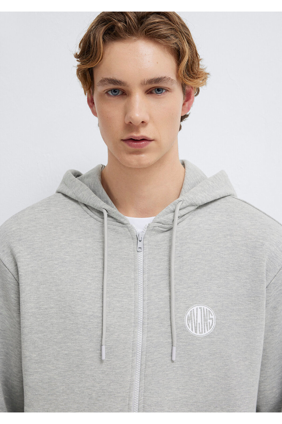 MVJNS Logo Baskılı Fermuarlı Kapüşonlu Gri Sweatshirt 0S10193-80196 — خاکستری — تصویر 6 از 8
