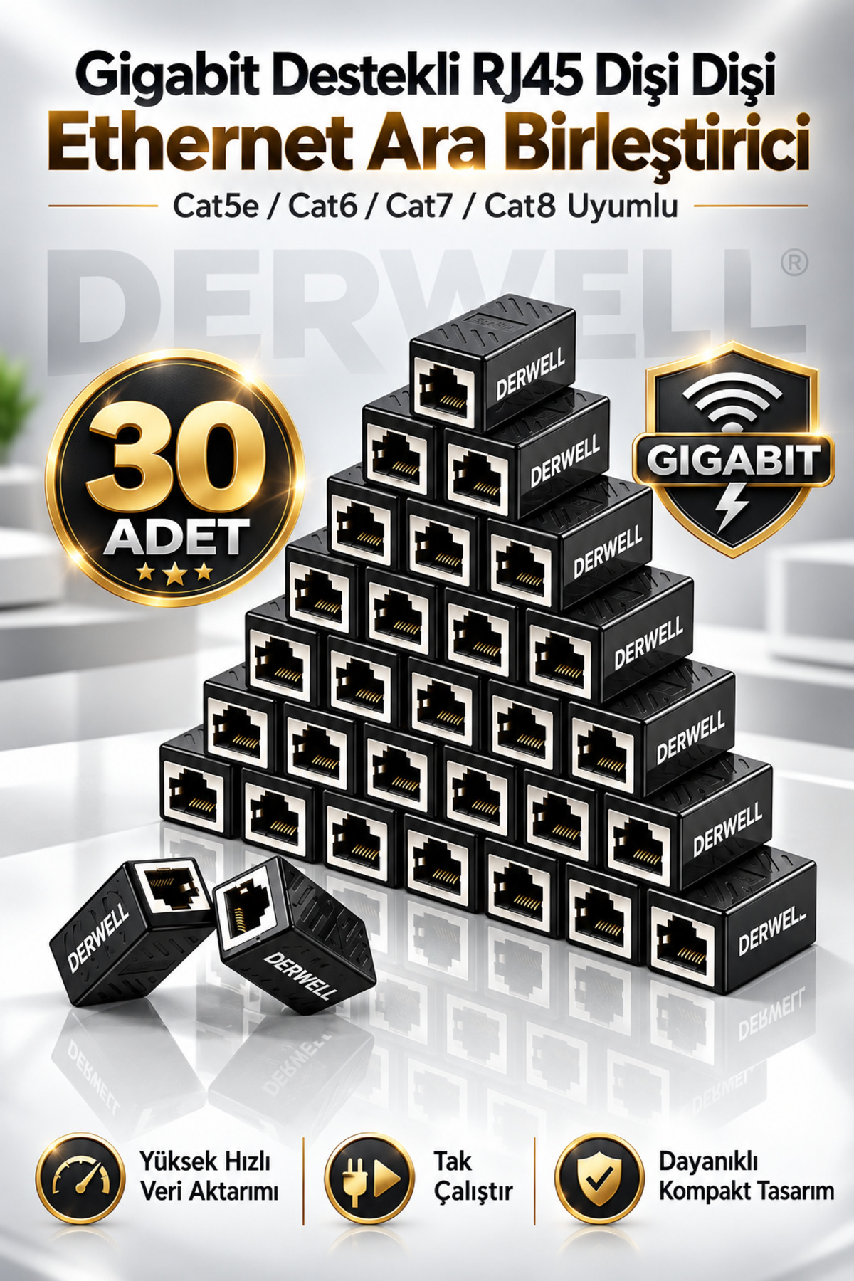 30 Adet Rj45 Dişi Dişi Cat5/cat6/7/8 30pc Ethernet Lan Ağı Birleştirici Ara Internet Kablosu Uzatıcı