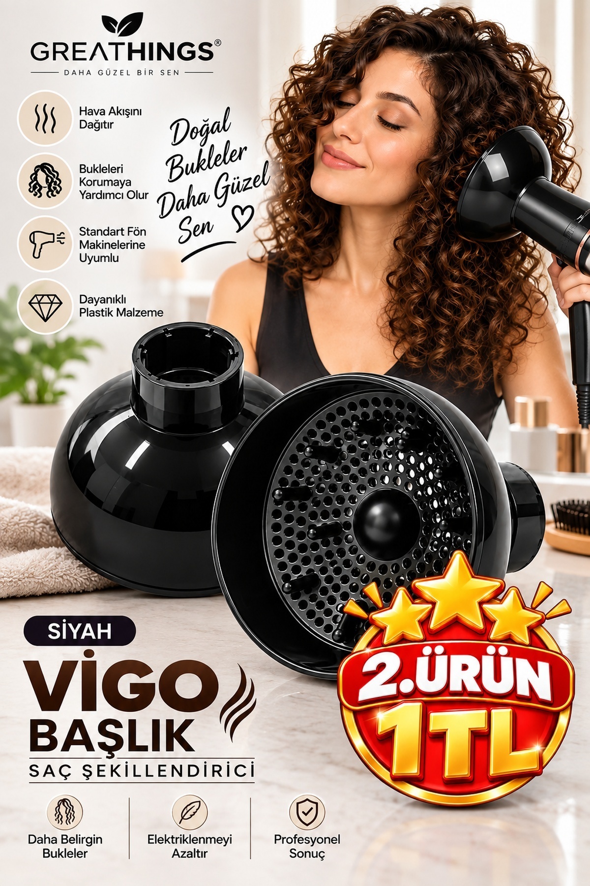 Greathings Siyah Vigo Başlık Saç Kurutma Makinesi Difüzörü Bukle Belirginleştirici — RHY-2539
