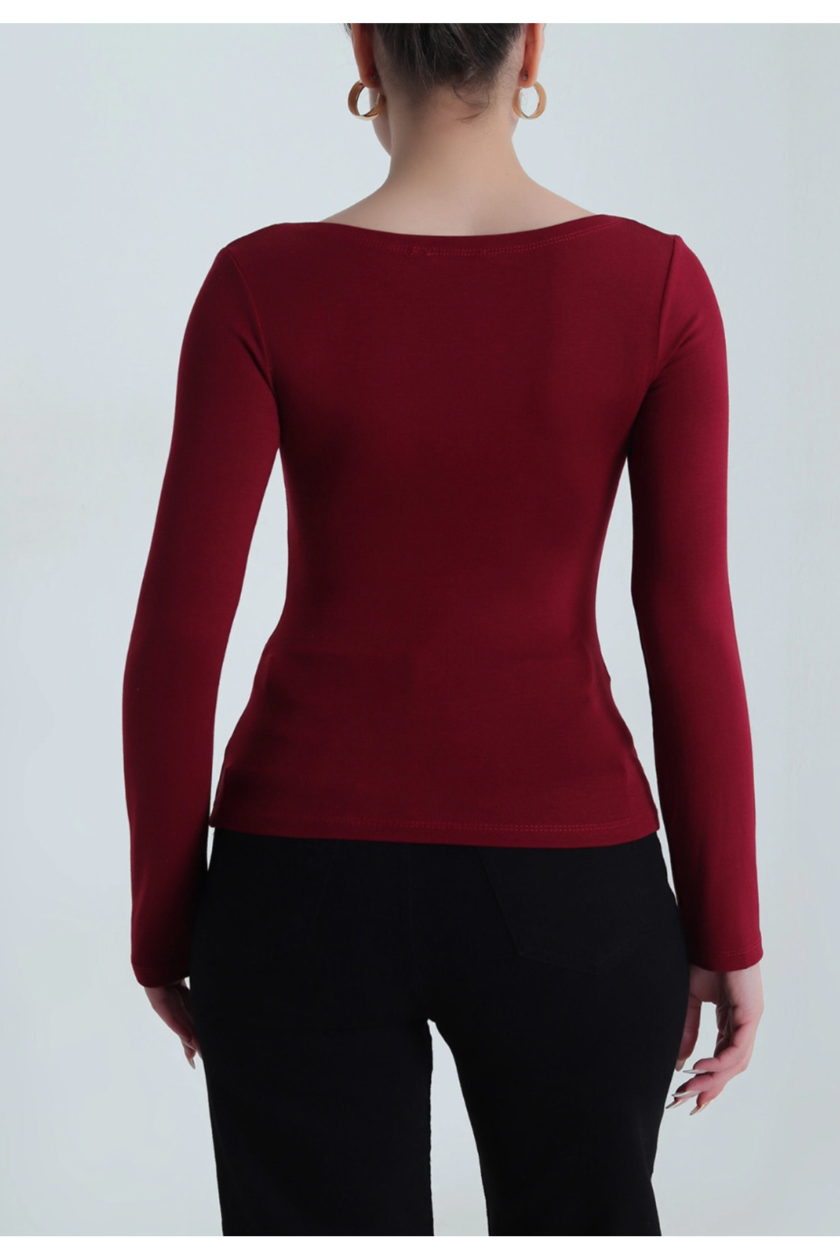 Bordo Geniş Yaka Kadın Body Bluz 3