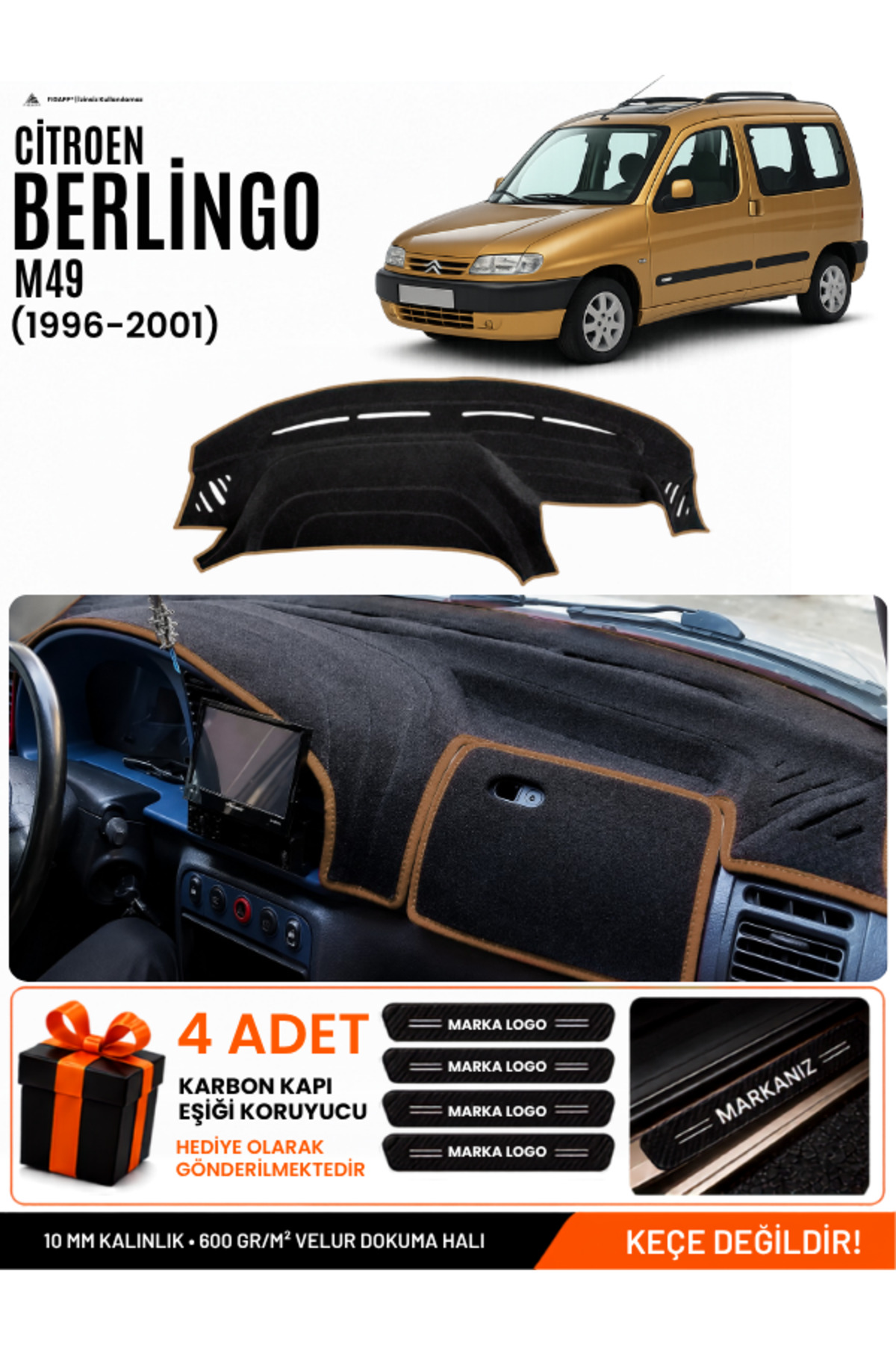 CITROEN BERLİNGO M49 (1996-2001) Uyumlu Torpido Örtüsü, Torpido Kılıfı Siyah-Kahverengi