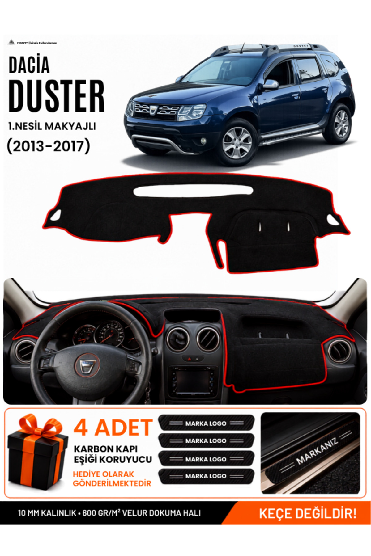 DACİA DUSTER 1.NESİL MAKYAJLI (2013-2017) Uyumlu Torpido Siyah-Kırmızı